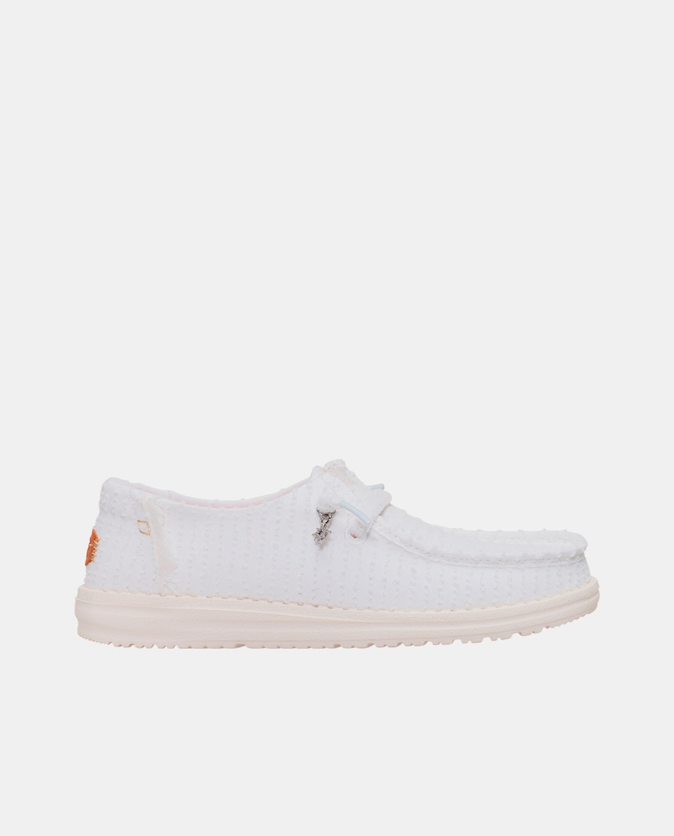 Sapatos de Cordões em Tecido com Charm Branco-1