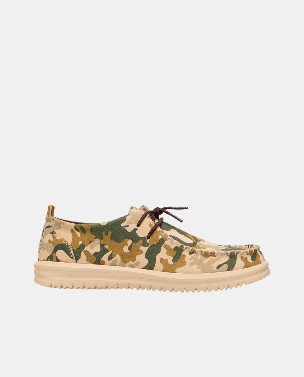 Sapatos de Cordões em Tecido Estampado Verde-Castanho-1