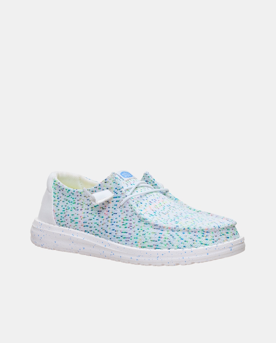 Sapatos de Cordões em Tecido Estampado Azul-claro-3