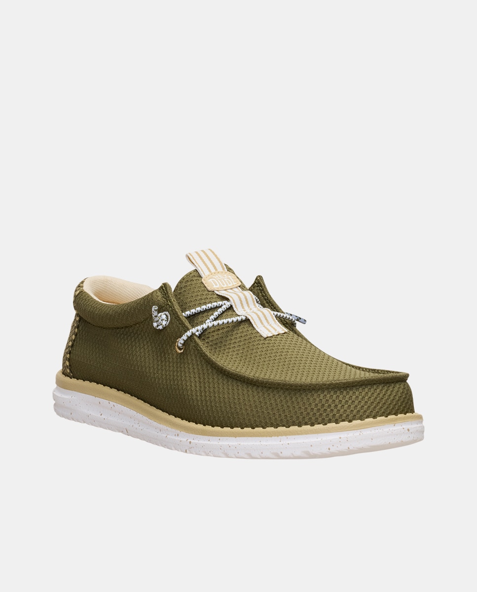 Sapatos de Cordões em Malha Elástica Verde Azeitona-3