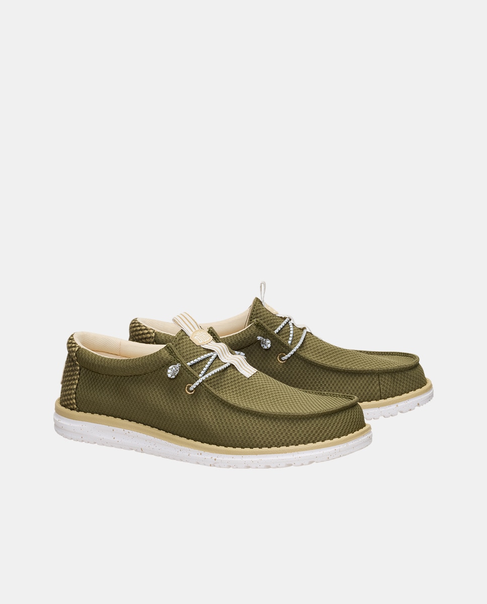 Sapatos de Cordões em Malha Elástica Verde Azeitona-4