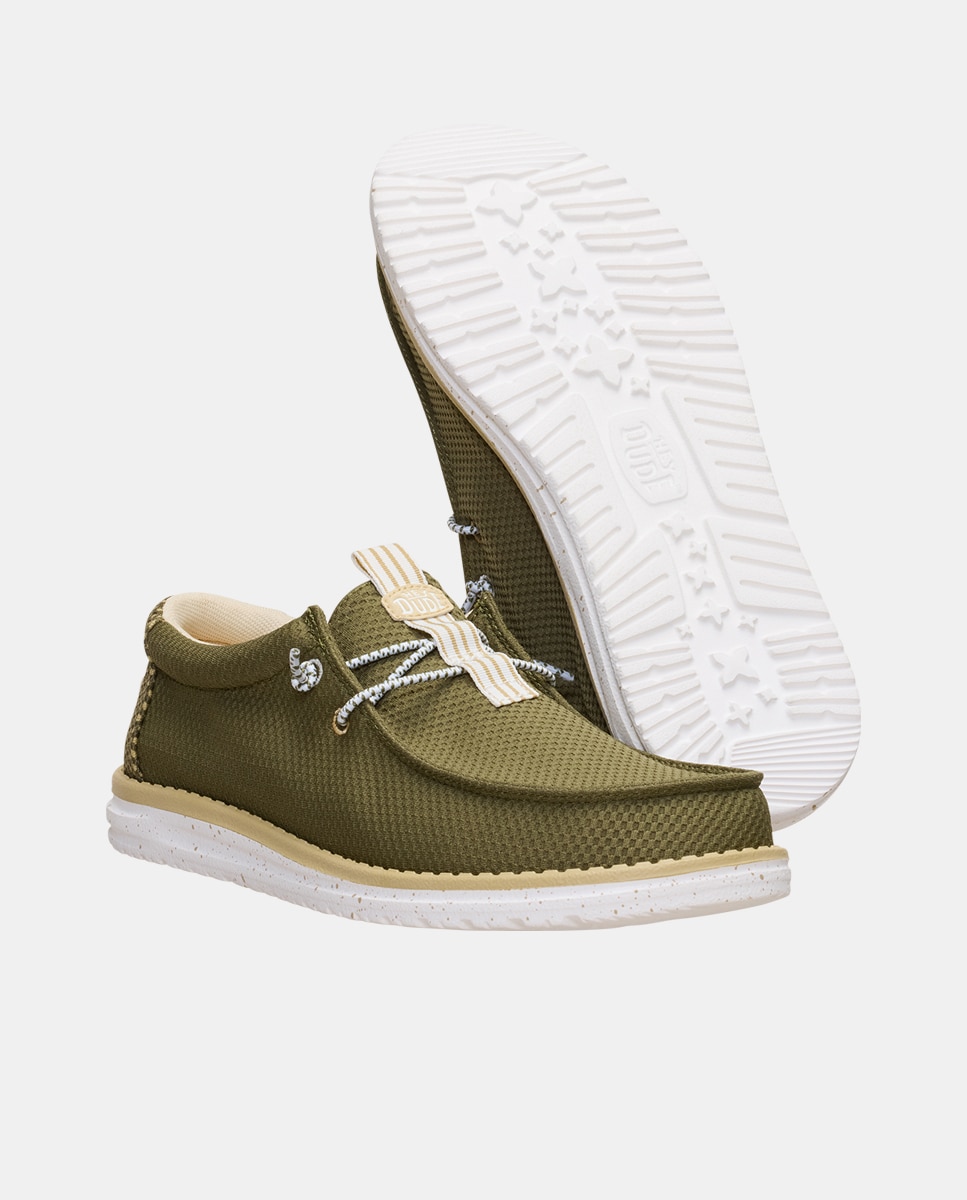 Sapatos de Cordões em Malha Elástica Verde Azeitona-5