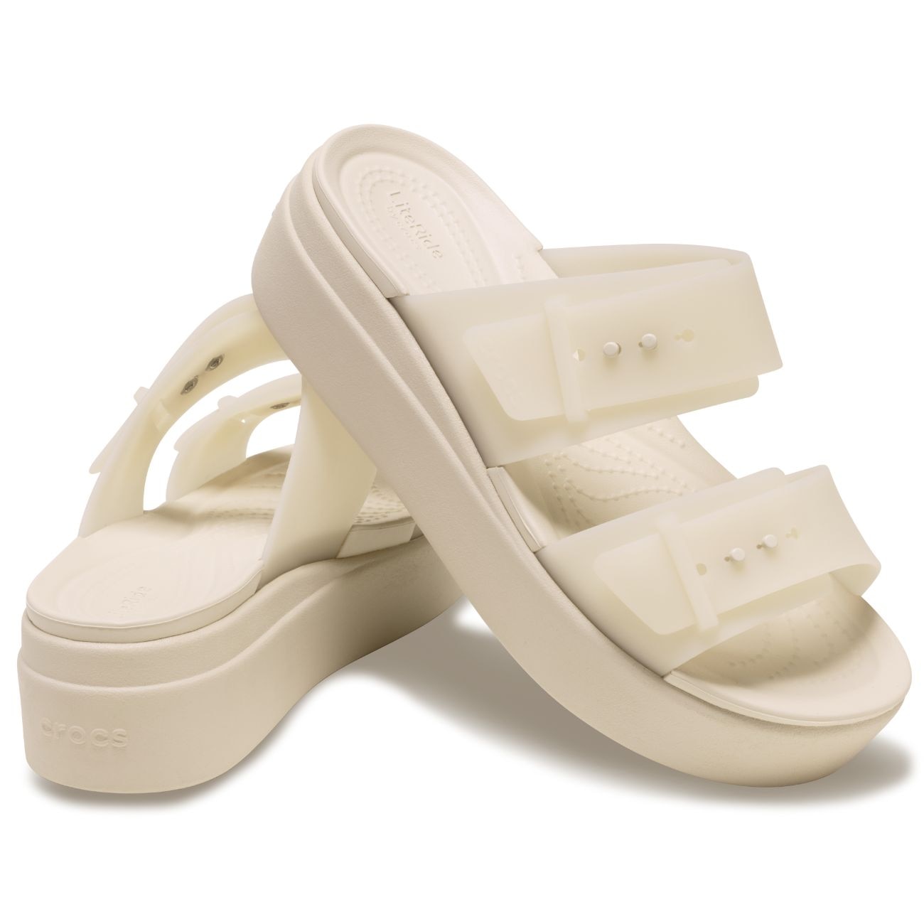 Sandálias Brooklyn Buckle Frosted Low Wedge W Crocs Bege-2