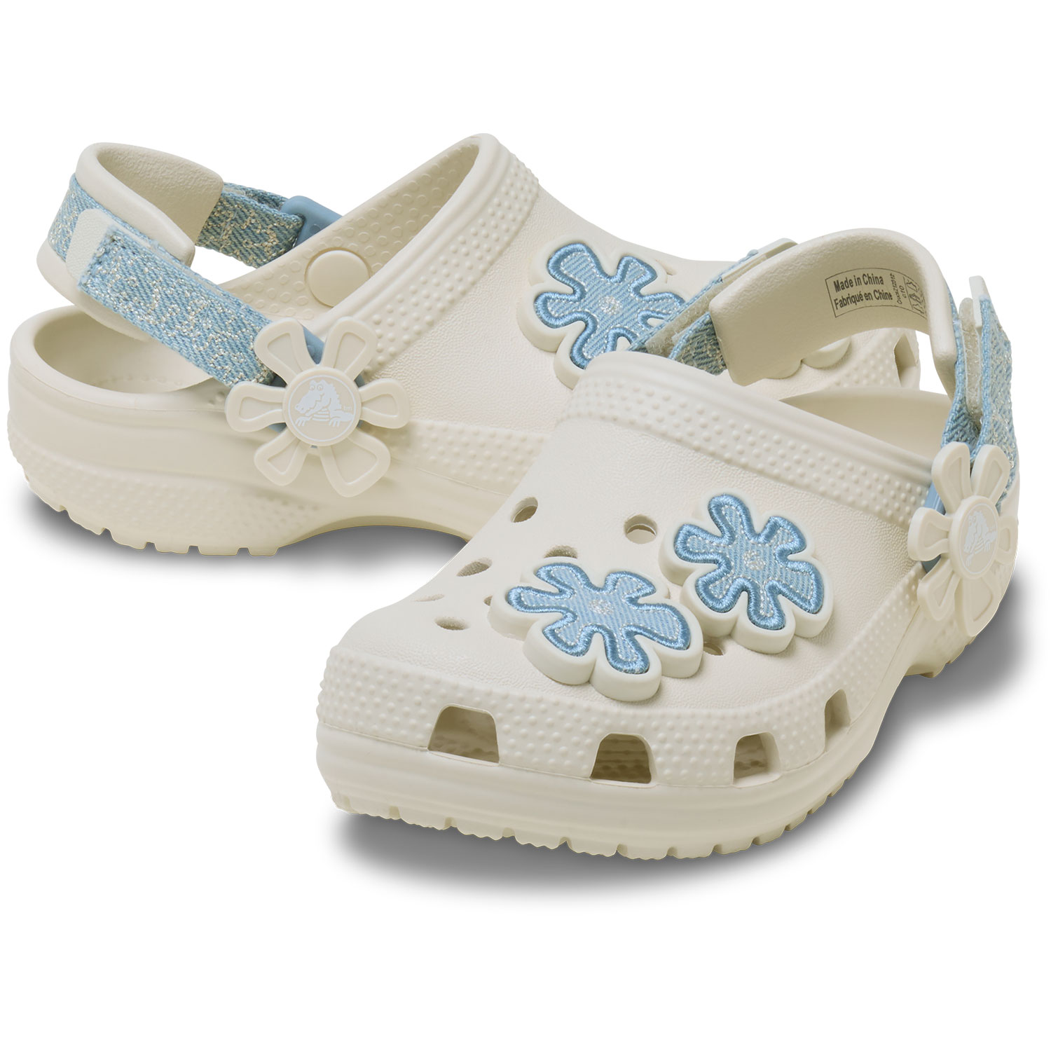 Socas para Bebés Classic Dnm Flwr Adj Backstrap Clog T Crocs Branco-2