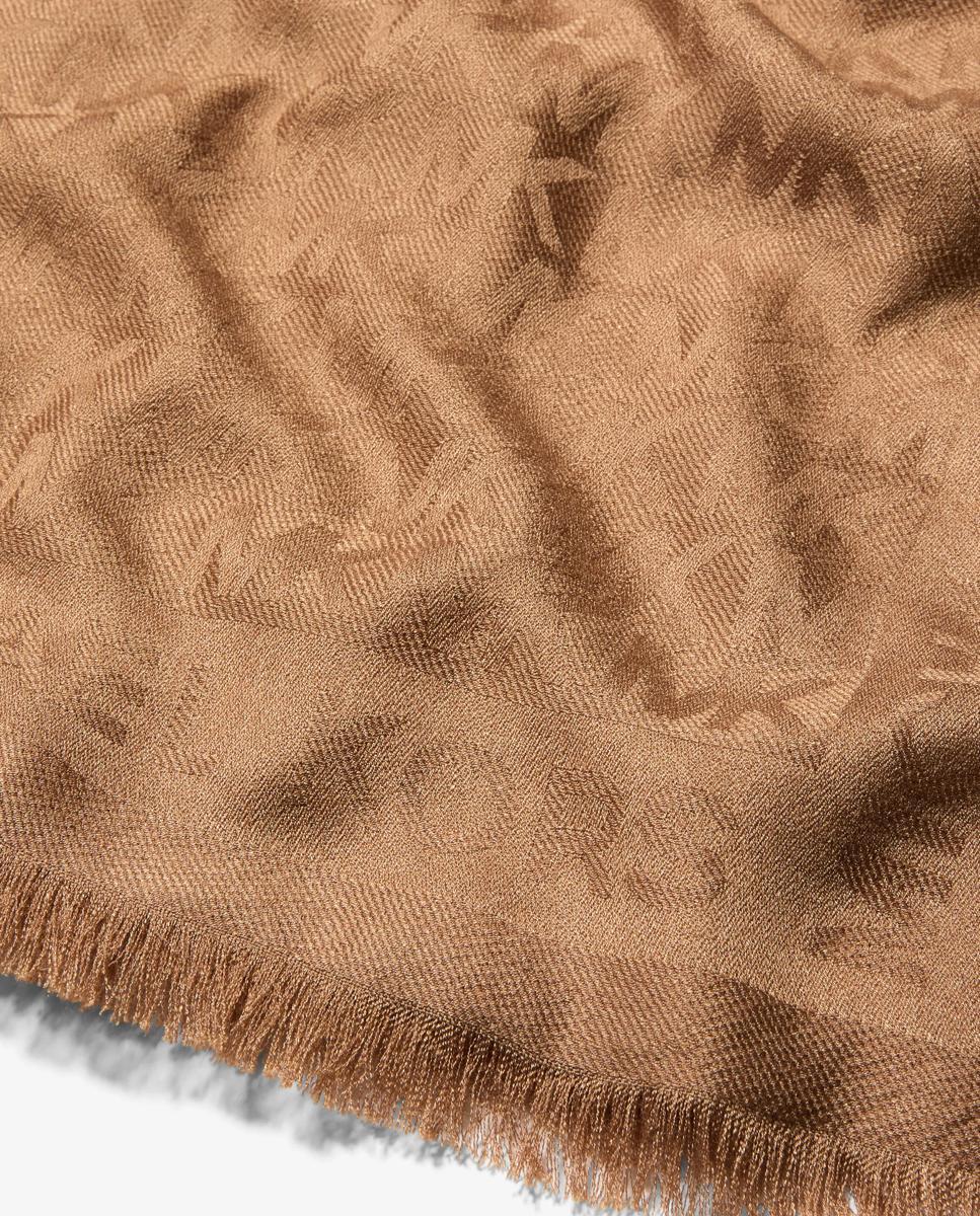 Lenço de Seda de Jacquard com Logotipo Castanho-claro-2