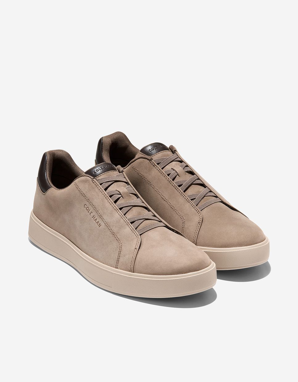 Sapatilhas Desportivas com Atacadores Elásticos Confecionadas em Pele Taupe-4
