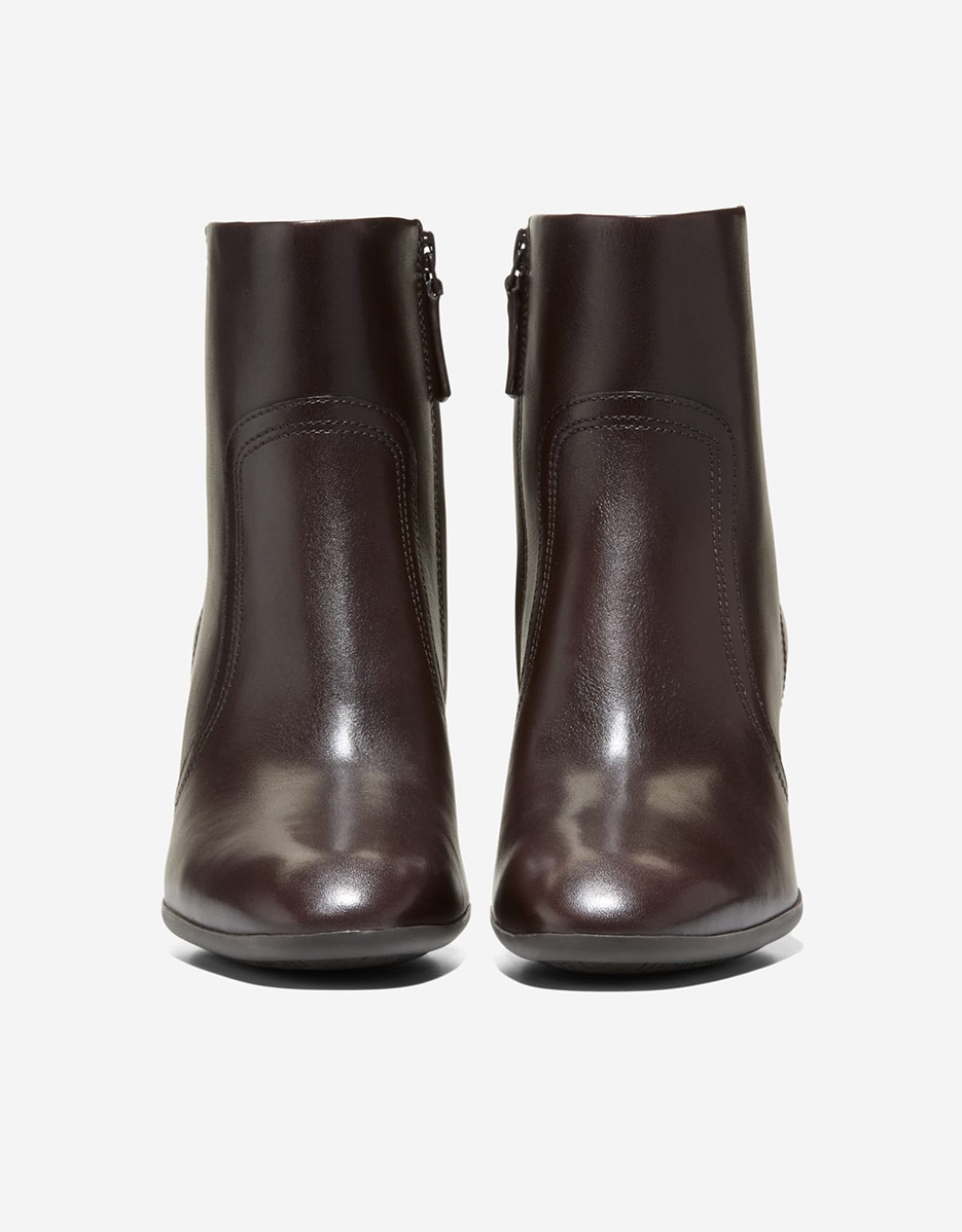 Botins de Salto em Pele com Fecho Zip Castanho-2