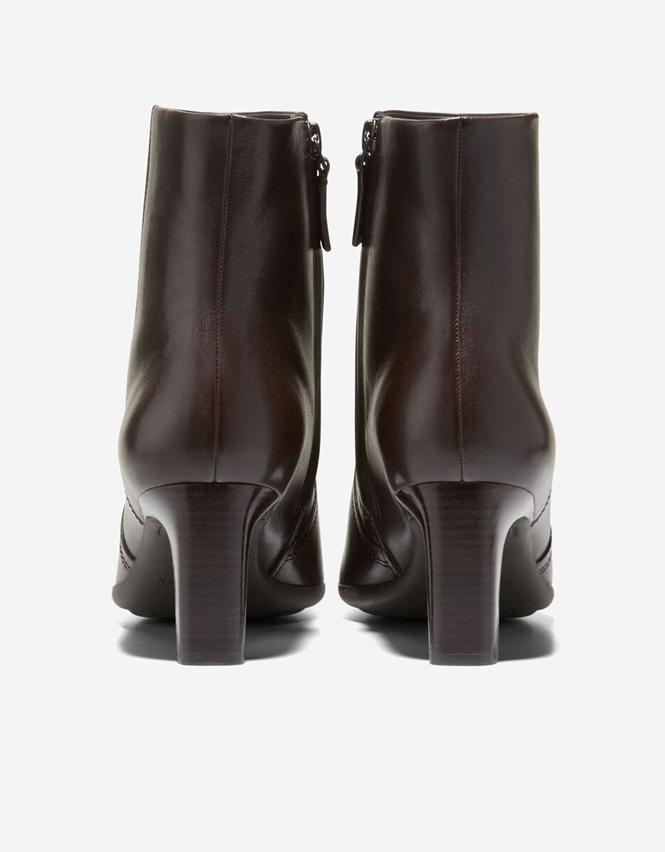 Botins de Salto em Pele com Fecho Zip Castanho-3