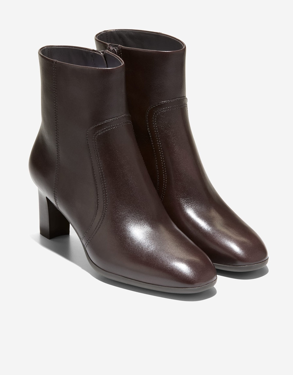 Botins de Salto em Pele com Fecho Zip Castanho-4