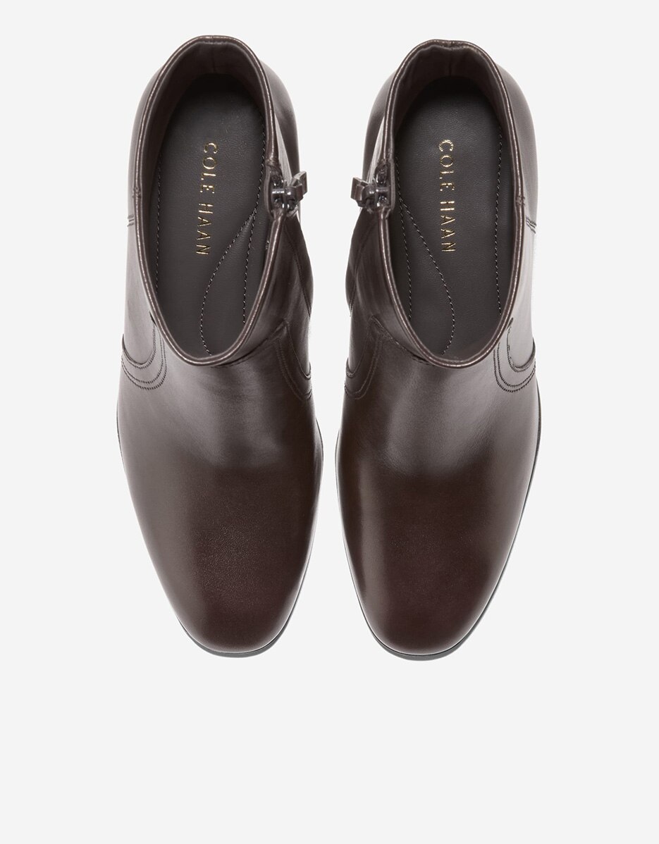 Botins de Salto em Pele com Fecho Zip Castanho-5