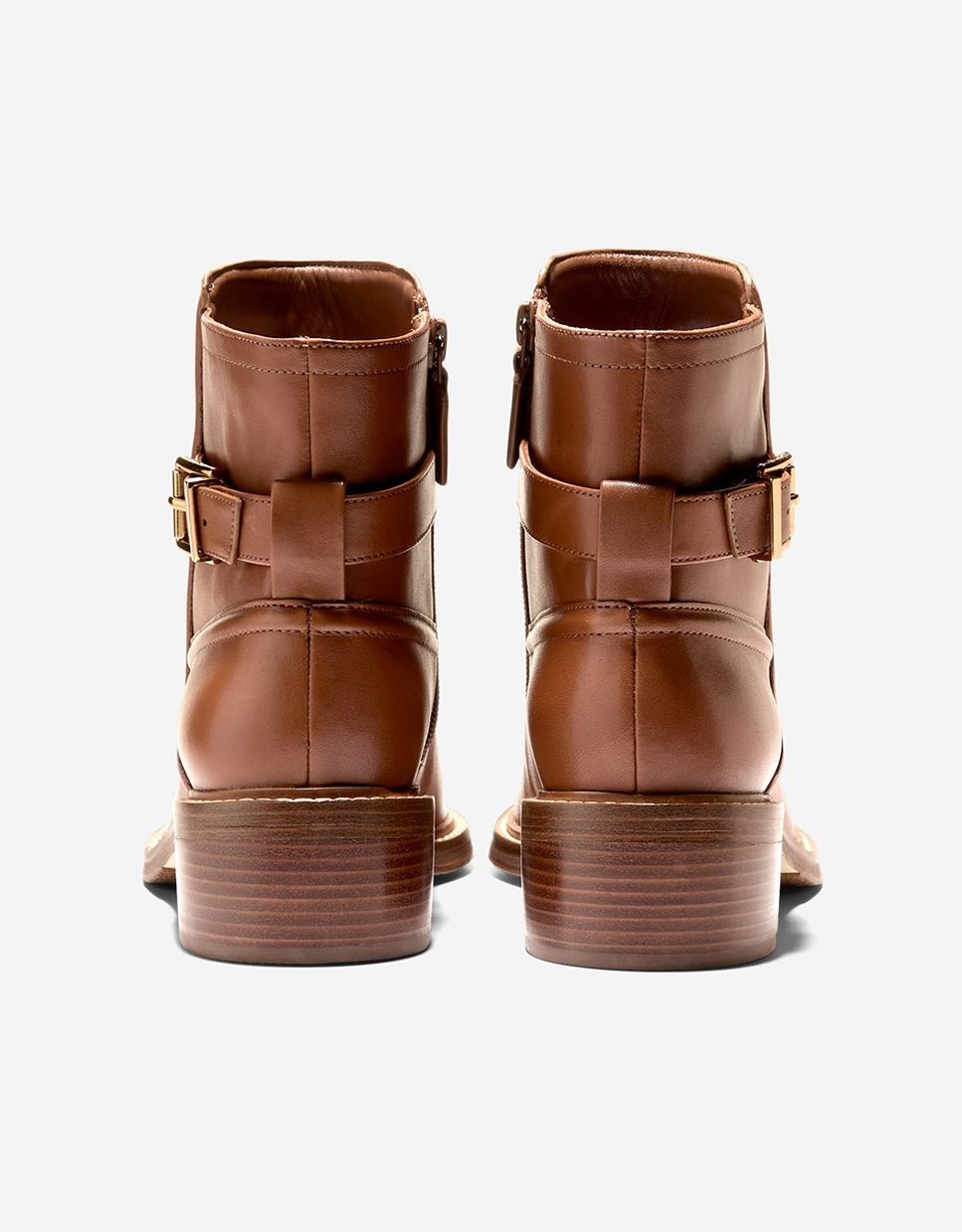 Botins Básicos Confecionados em Pele com Fecho Zip e Fivela Decorativa Castanho-3