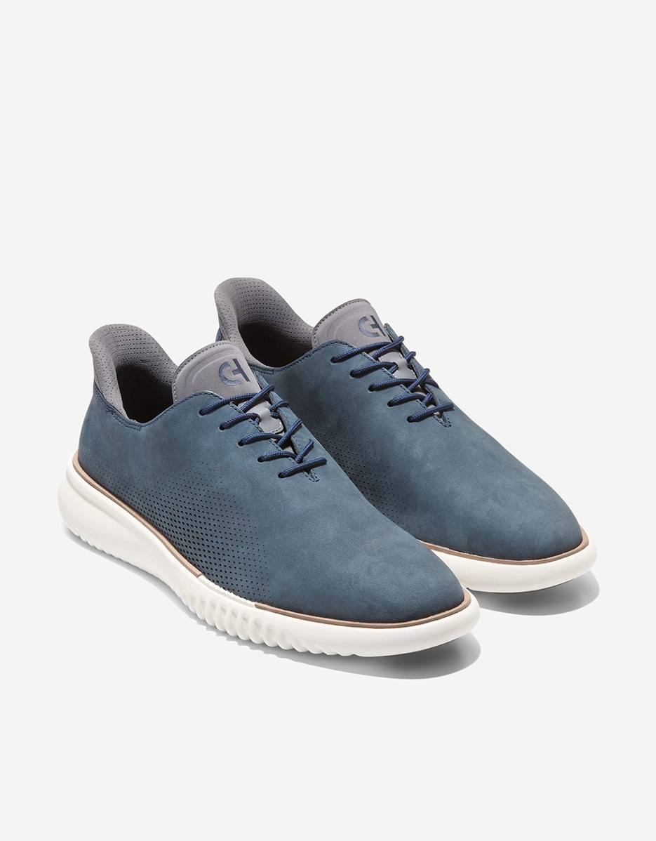 Sapatos de Atacadores Confecionados em Pele Perfurada Azul-marinho-4