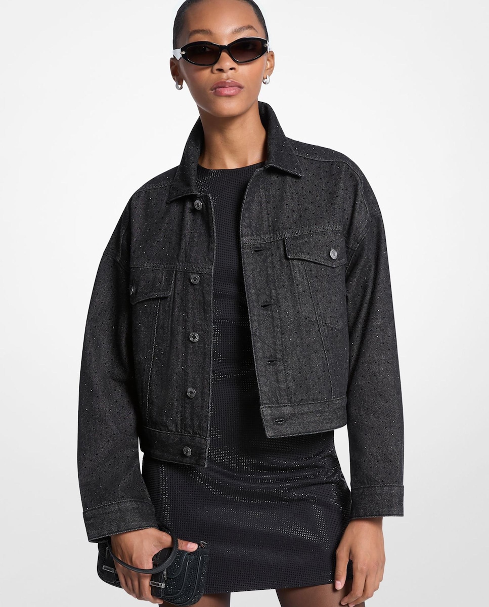 Blusão Jeans de Algodão com Tachas Preto-1