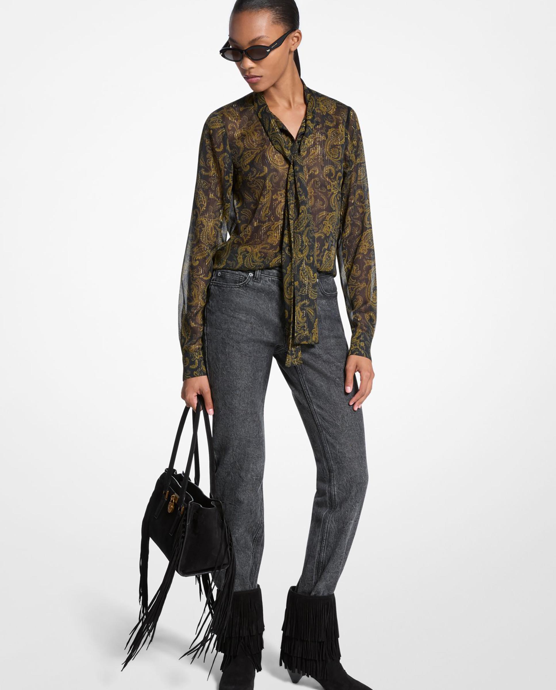 Imagem 0 de Blusa de Georgette Estampada com Laçada na Gola