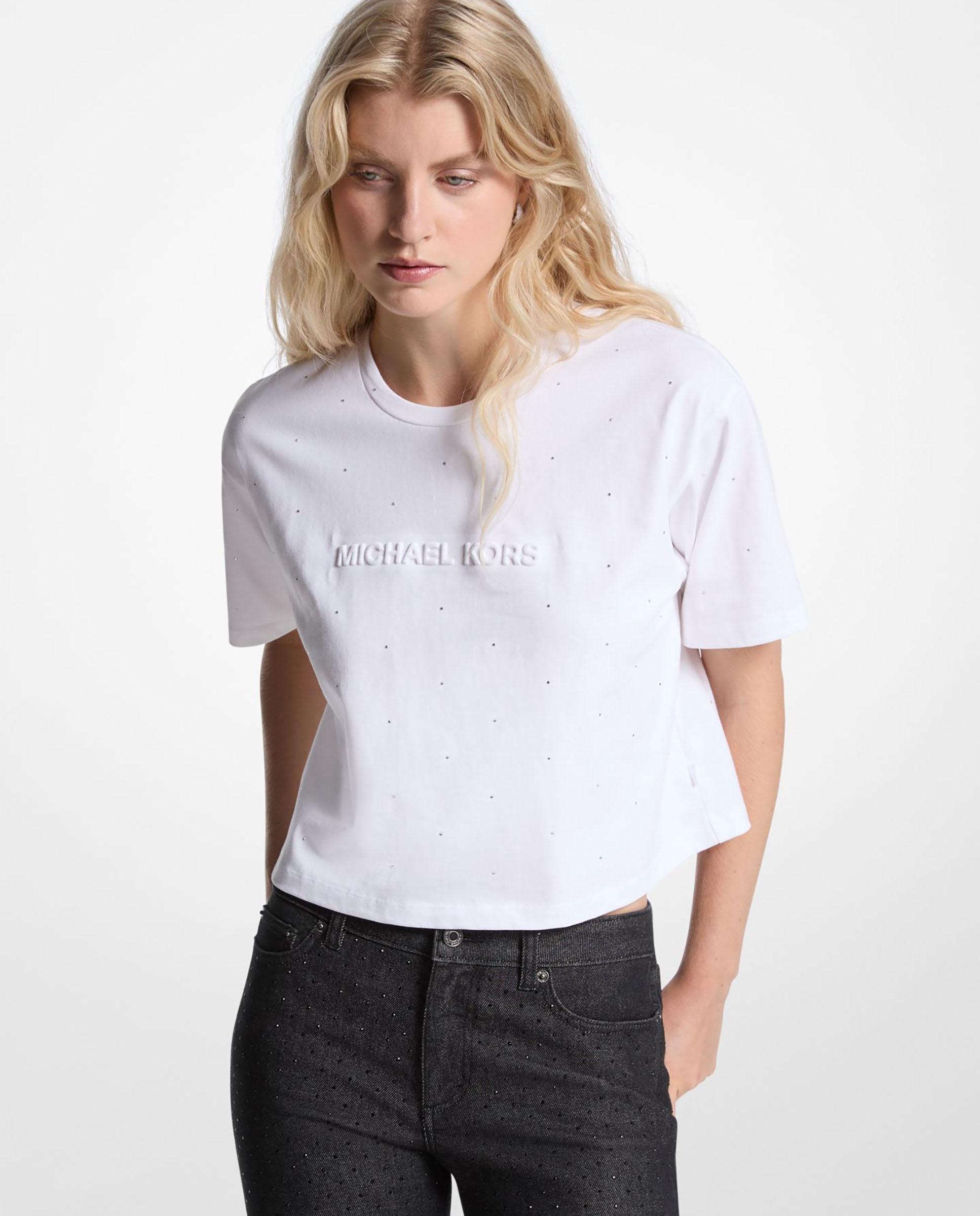 Imagem 0 de T-shirt de Malha de Algodão com Logotipo e Tachas