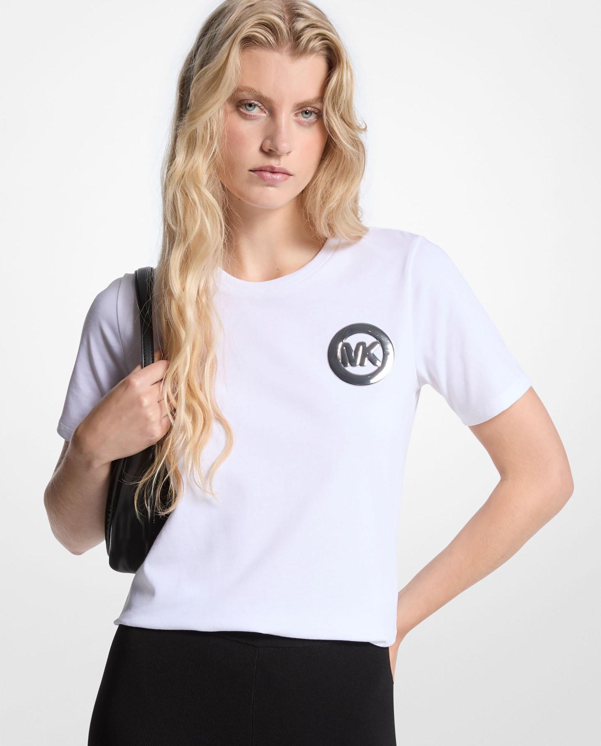 Imagem 0 de Camiseta de mujer de punto liso de algodón con adorno de logotipo