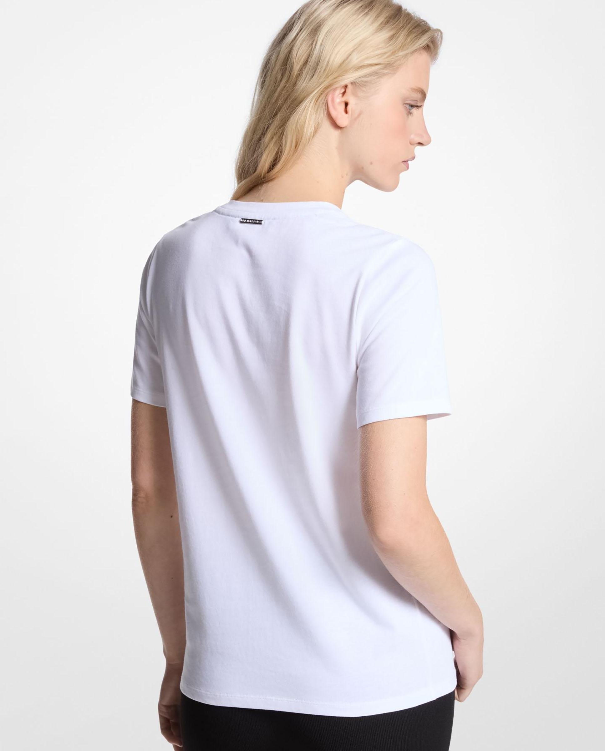 T-shirt de Malha de Algodão com Adorno de Logotipo Branco-2
