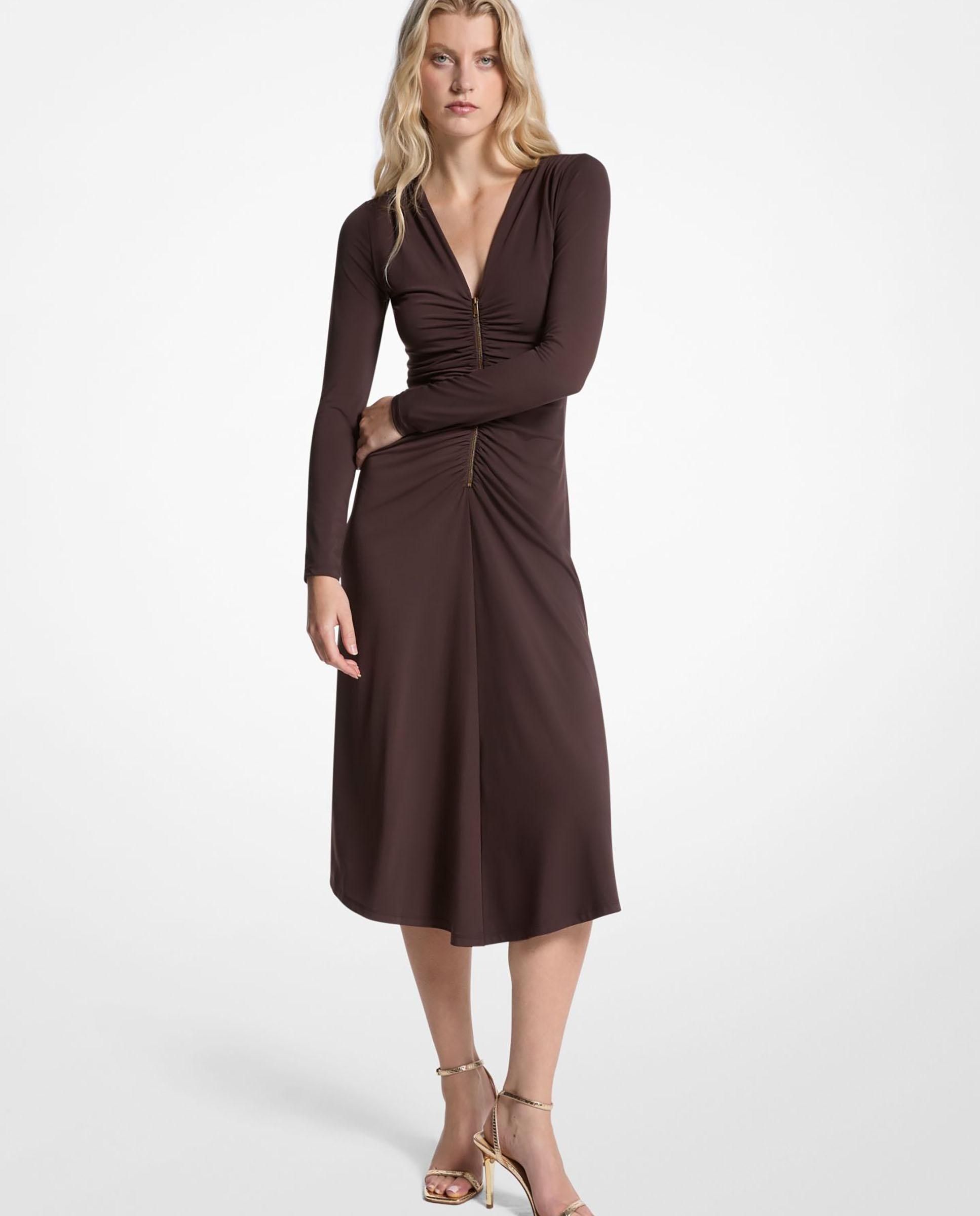 Imagem 0 de Vestido Midi de Manga Comprida com Franzido no Decote e Cintura