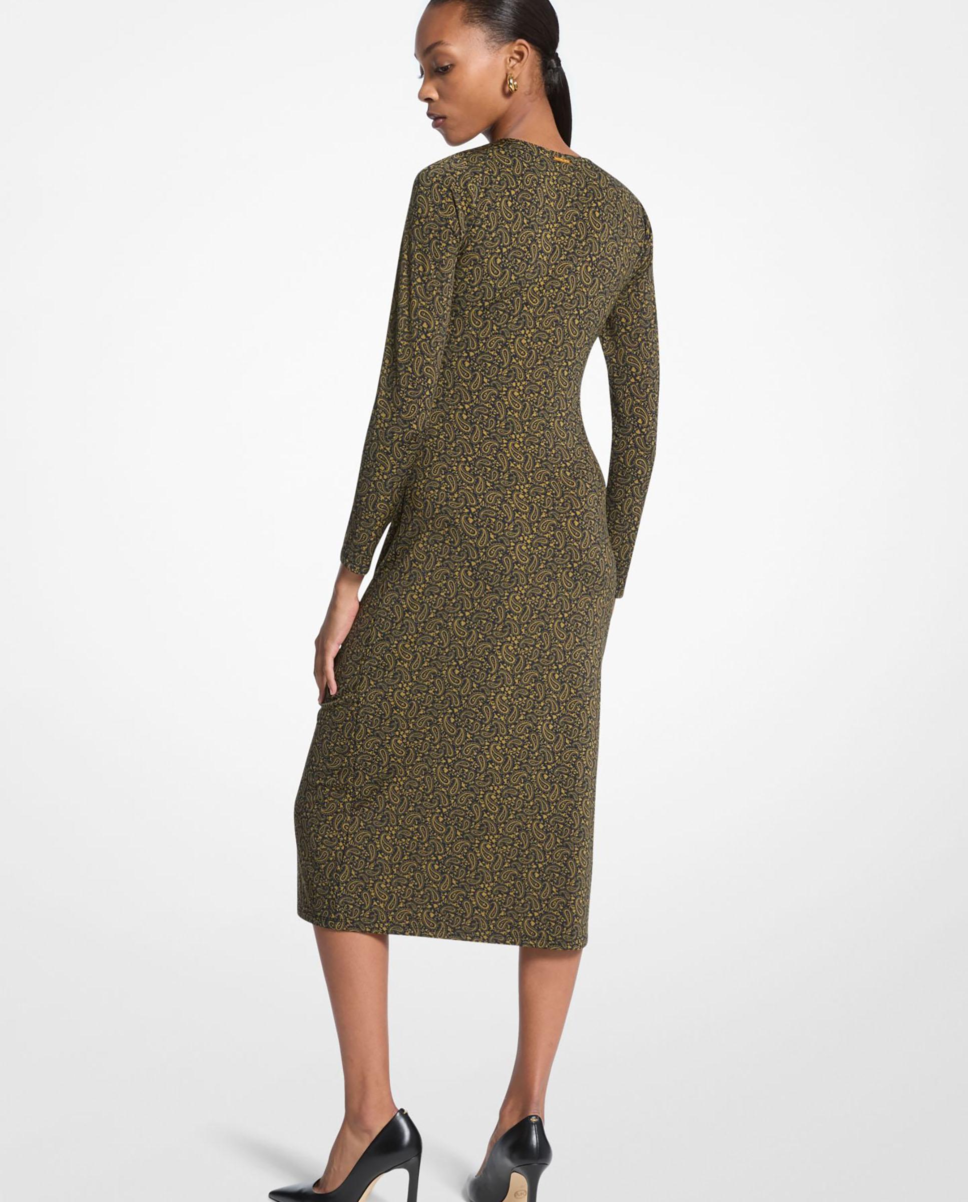 Vestido Midi de Malha Elástica com Estampado Verde Azeitona-2