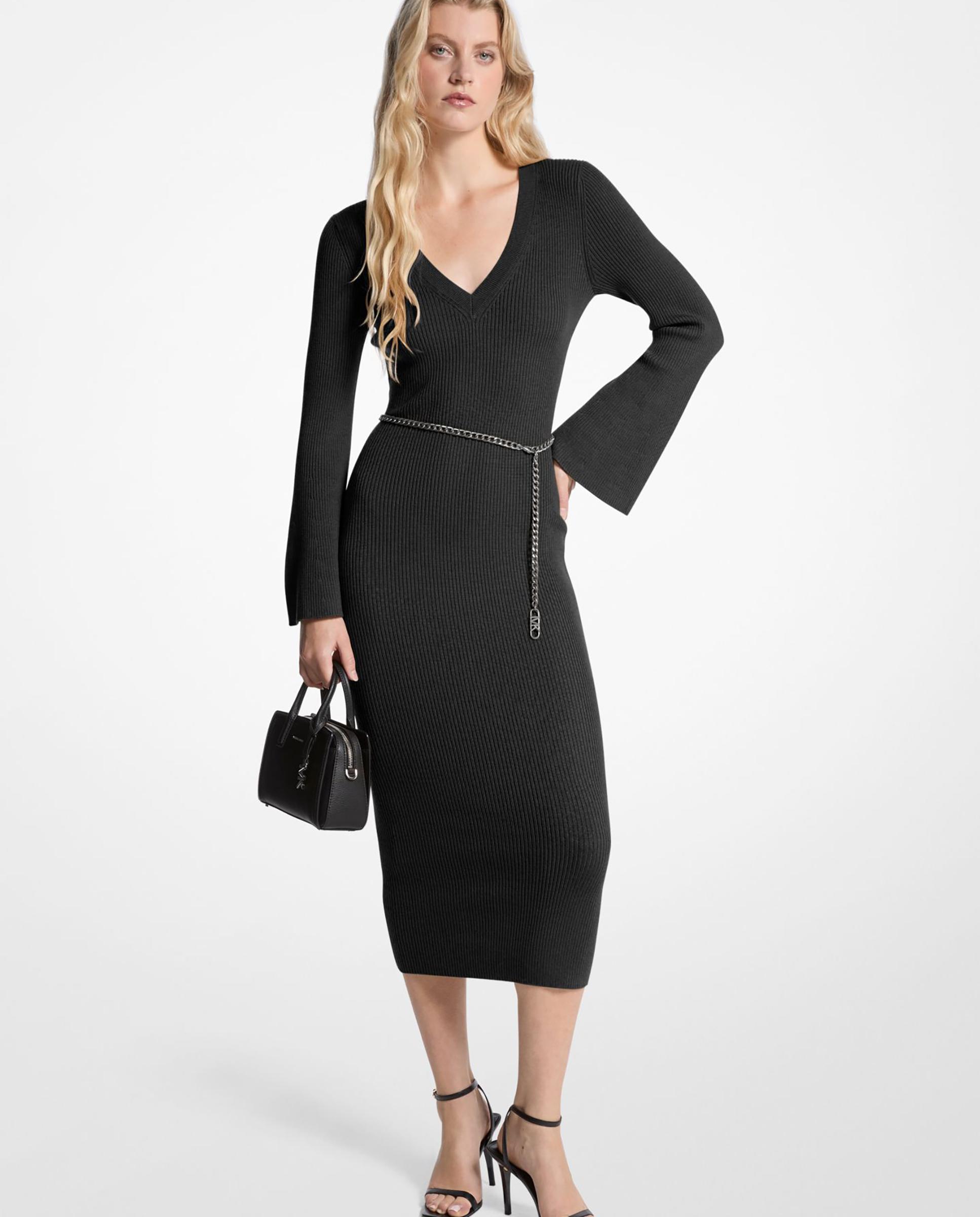 Imagem 0 de Vestido Midi com Manga À Boca de Sino e Gola em V