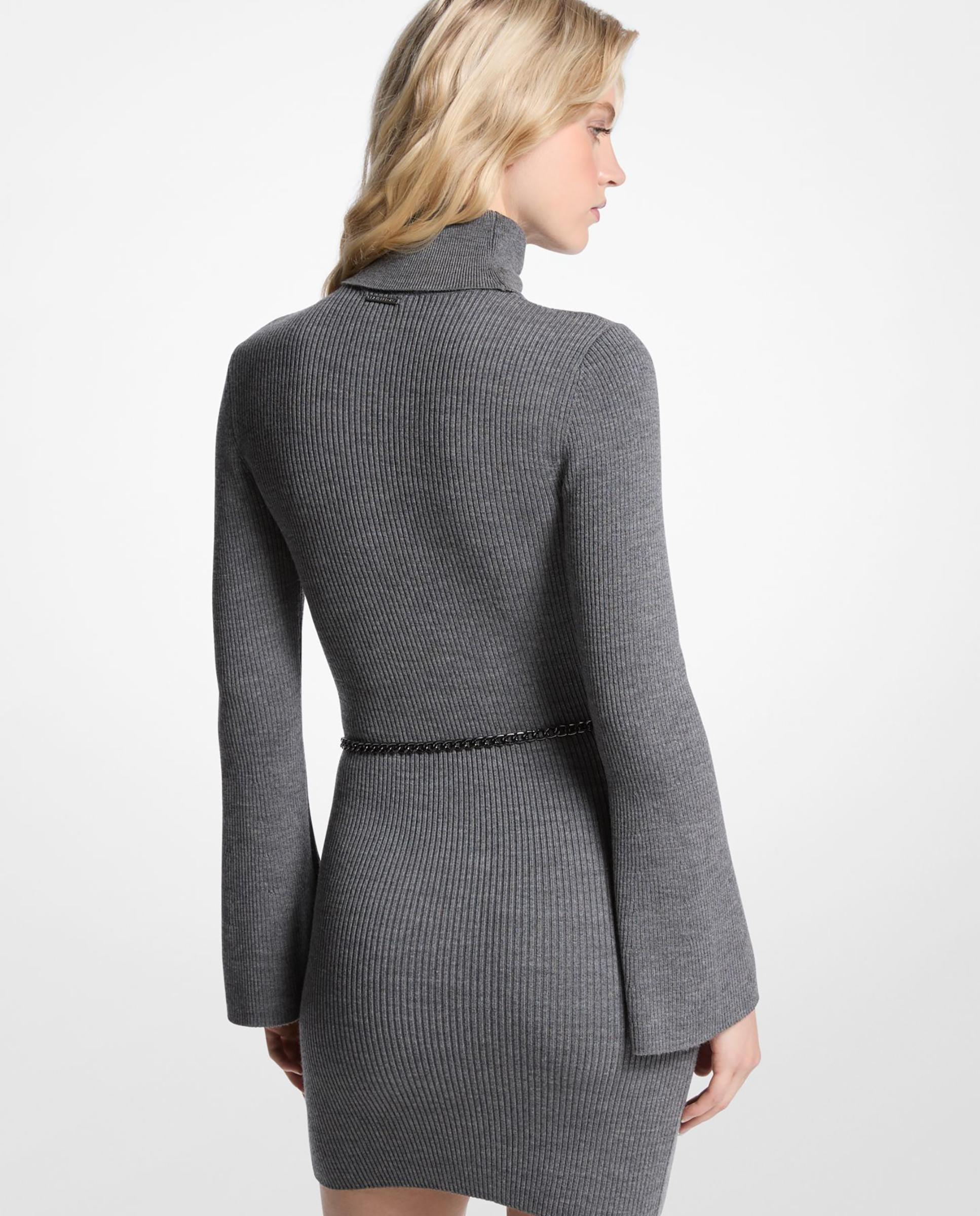 Vestido corto de mezcla de lana con cinturón Cinzento-escuro-2