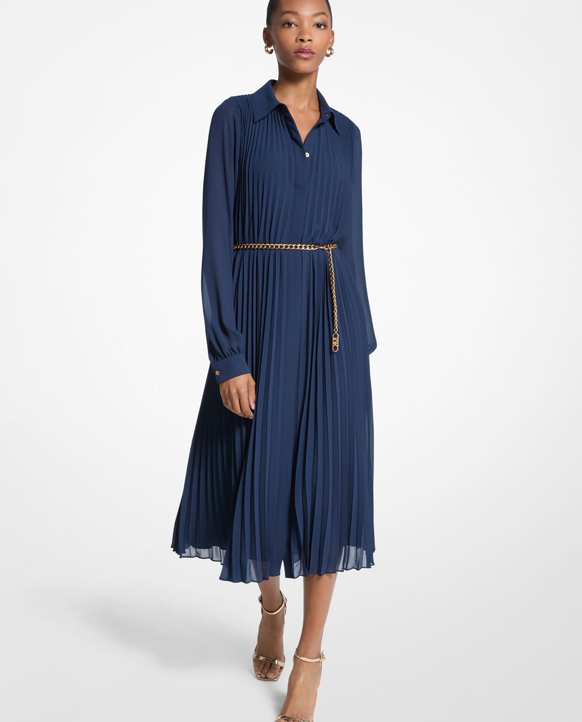 Imagem 0 de Vestido Tipo Camisa Plissado de Georgette