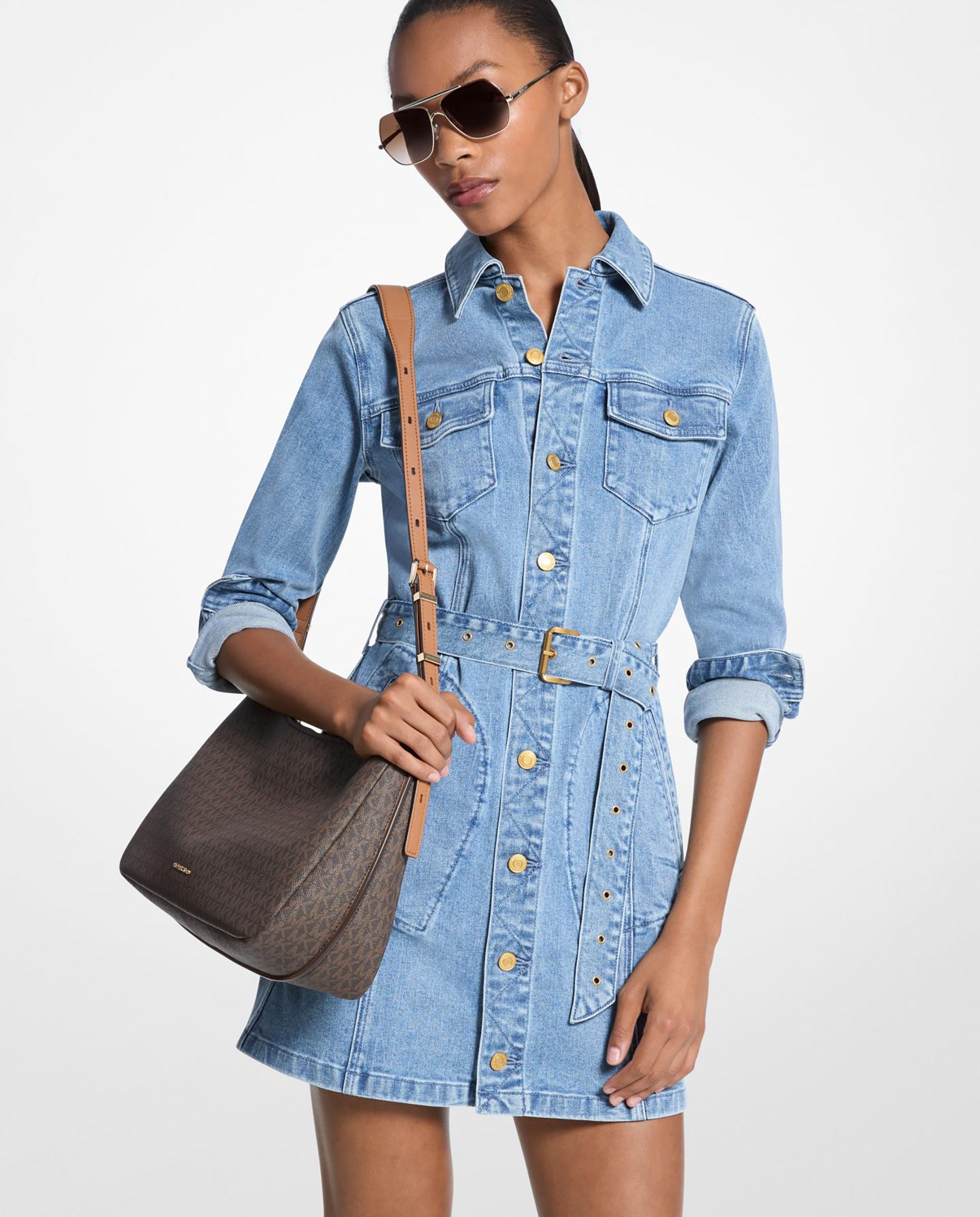Imagem 0 de Vestido Curto Denim de Algodão com Cinto