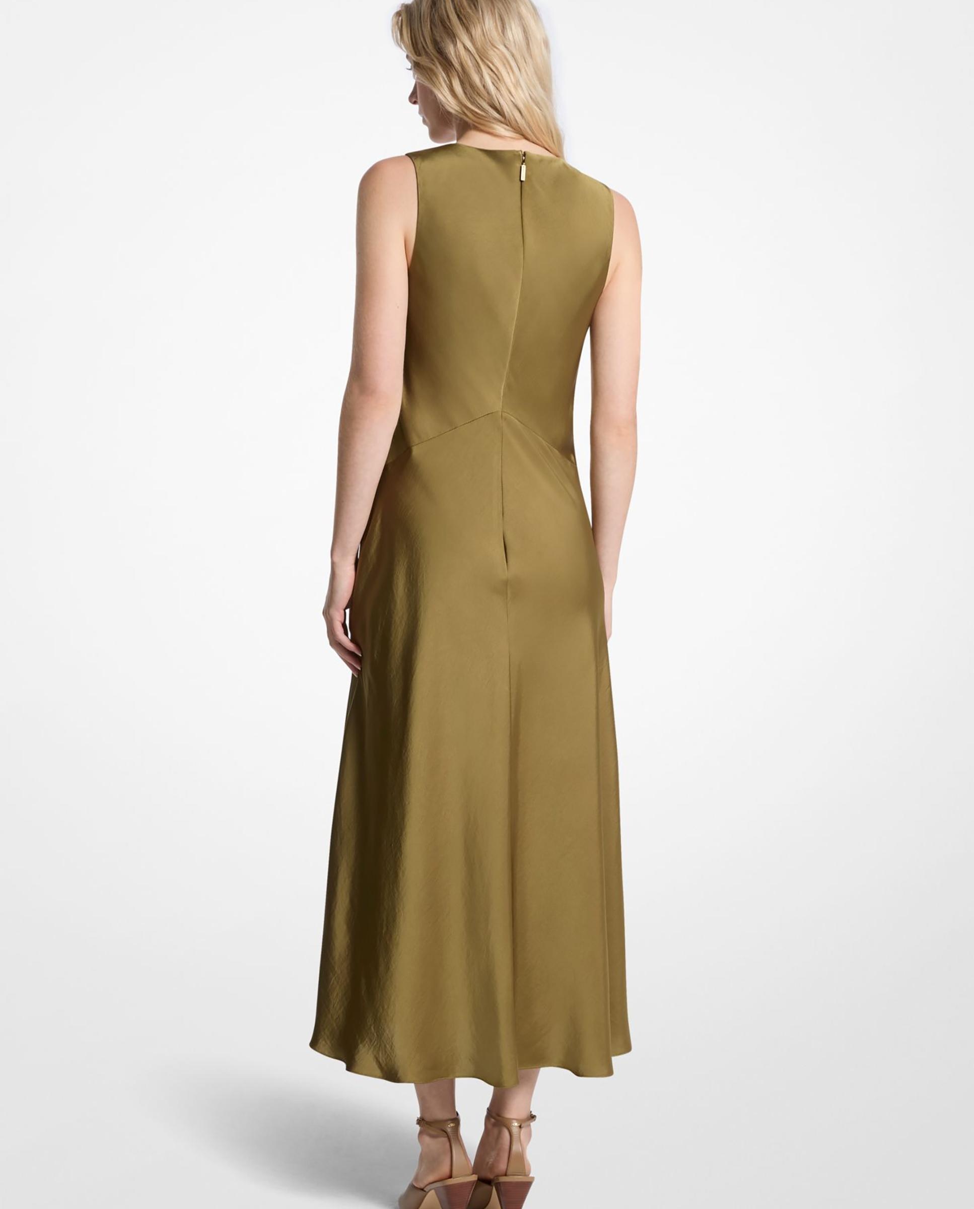 Vestido Midi de Cetim com Alça Larga Caqui-2