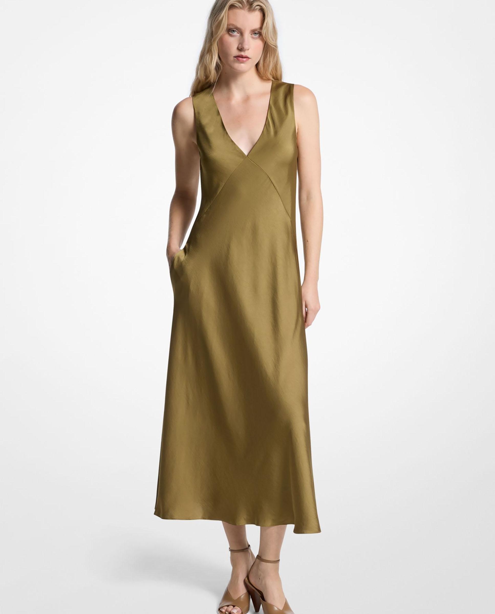 Imagem 0 de Vestido Midi Acetinado de Alças