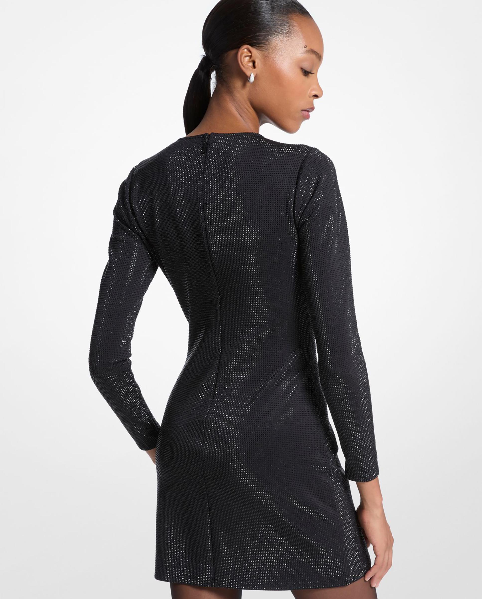 Vestido Curto de Neopreno com Adornos Preto-2