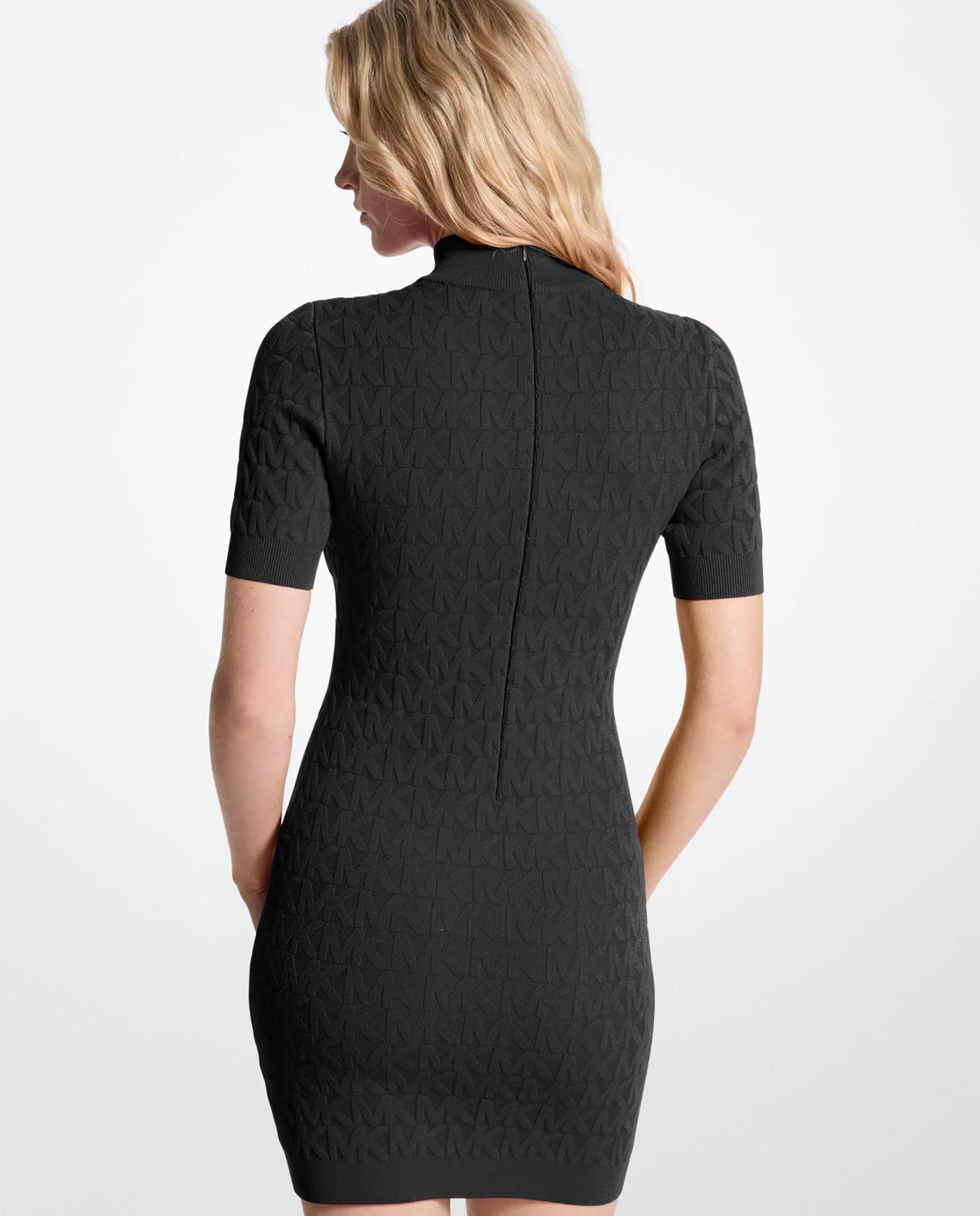 Vestido Curto de Malha Jacquard com Logotipo e Gola Alta Preto-2