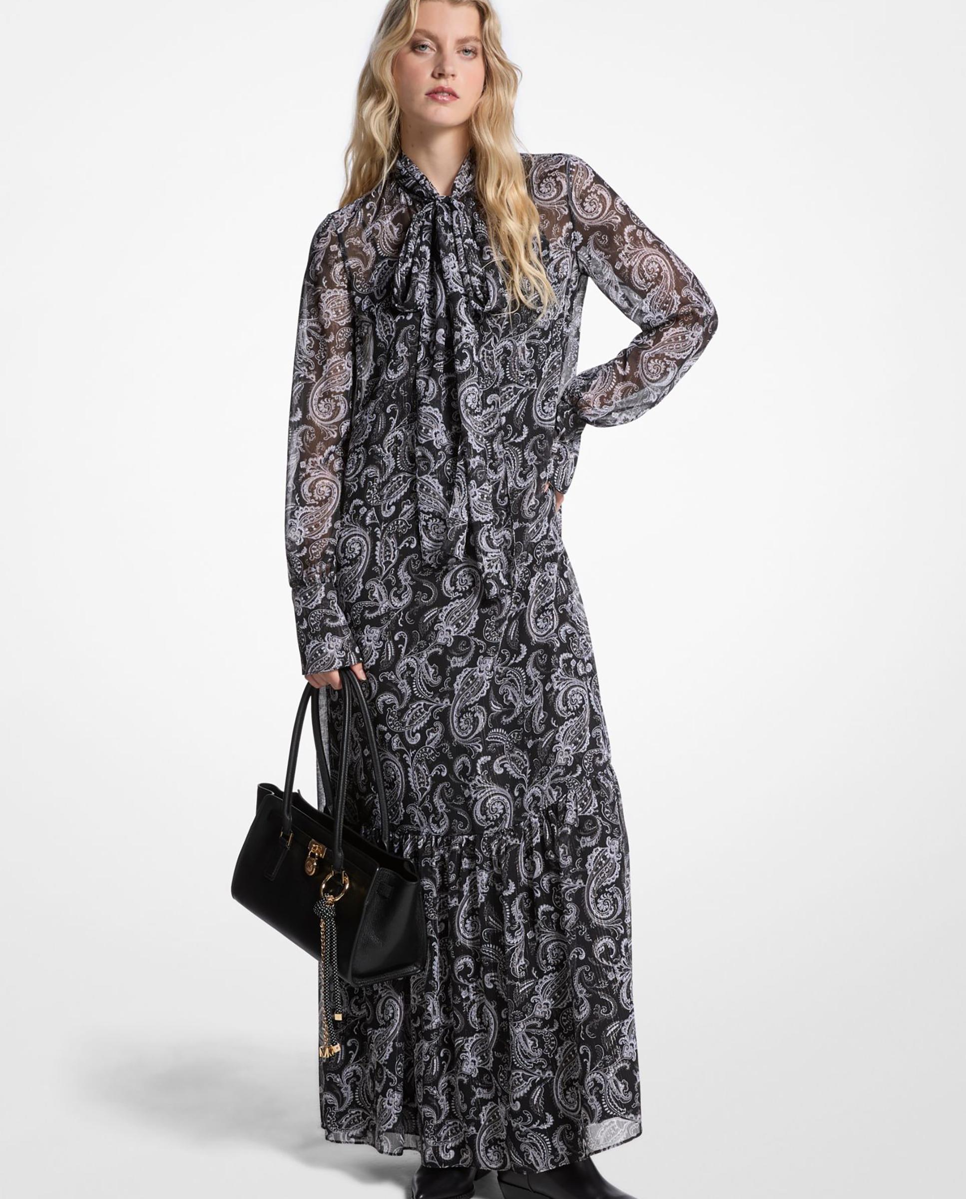 Imagem 0 de Vestido Comprido Fluído com Laço na Gola