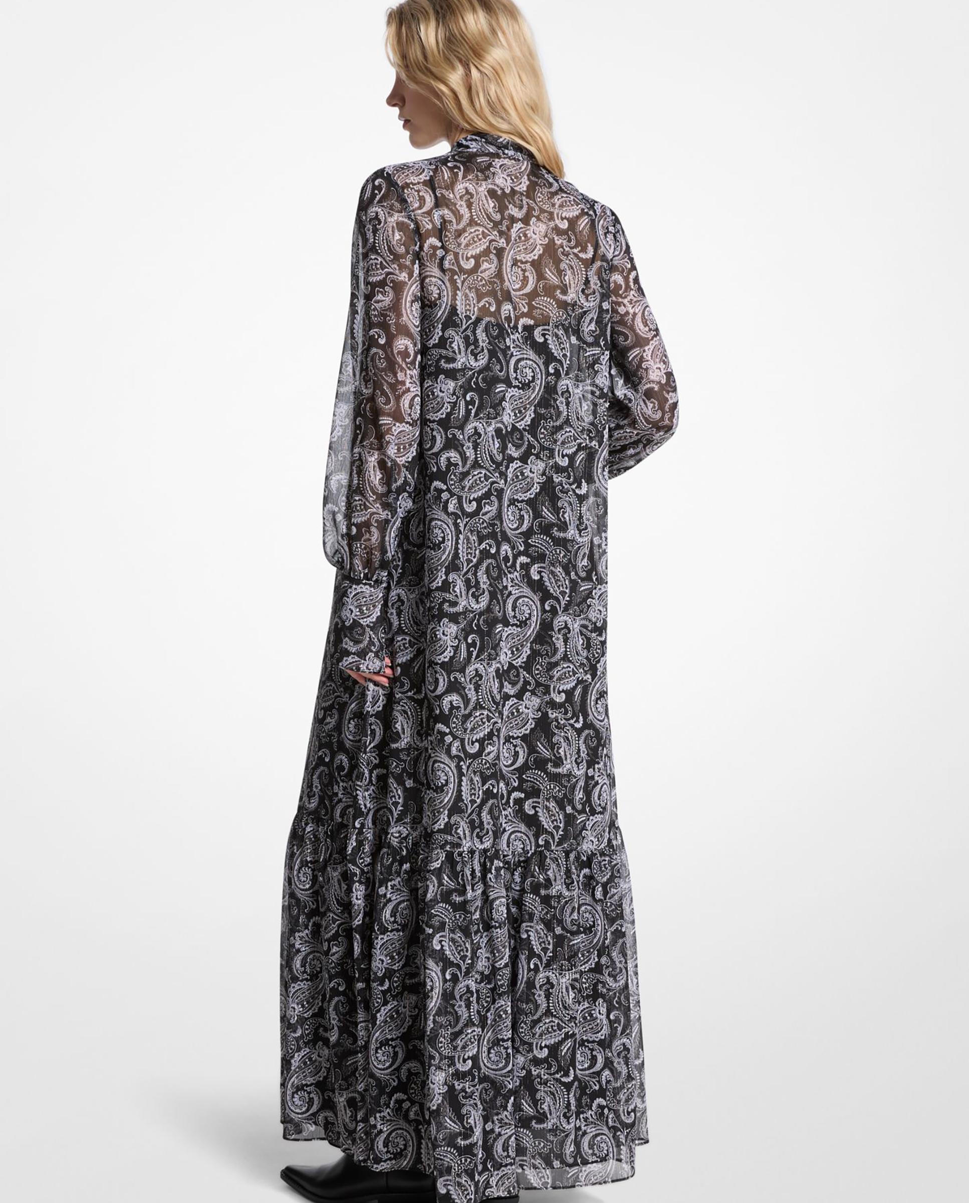 Vestido Comprido Fluído com Laço na Gola Cinza-2
