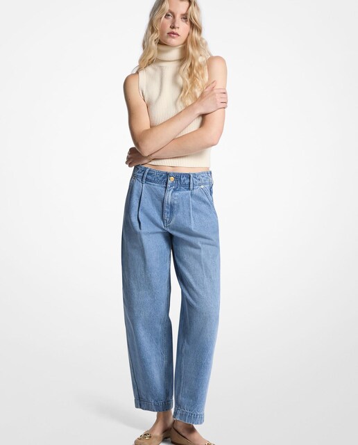 Imagem 0 de Jeans Largos de Cintura Alta e Perna Curva