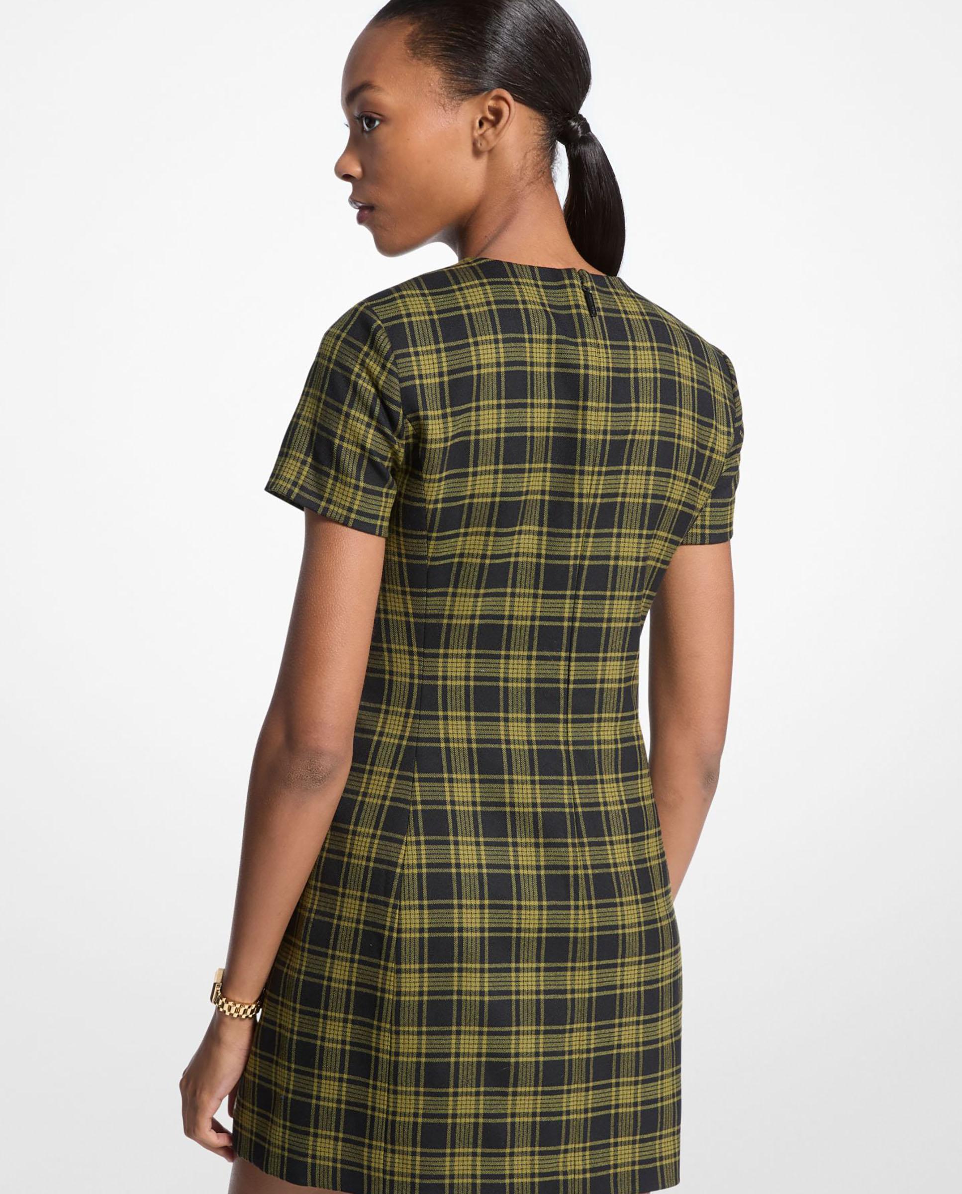 Vestido Curto Aos Quadrados de Lã Elástica Caqui-2