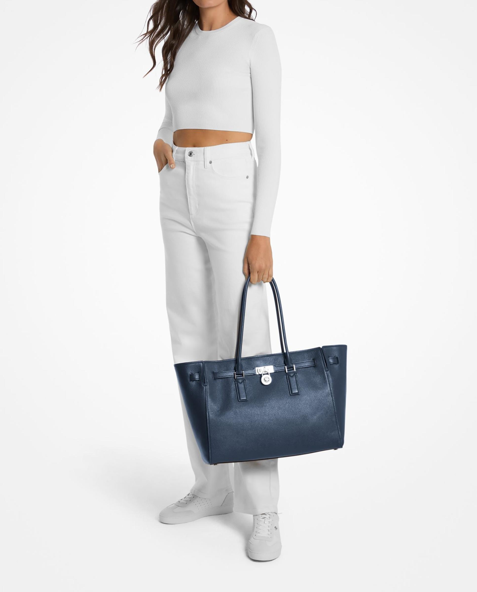 Mala Shopper Tote Hamilton Moderne Grande de Pele Azul-marinho-3