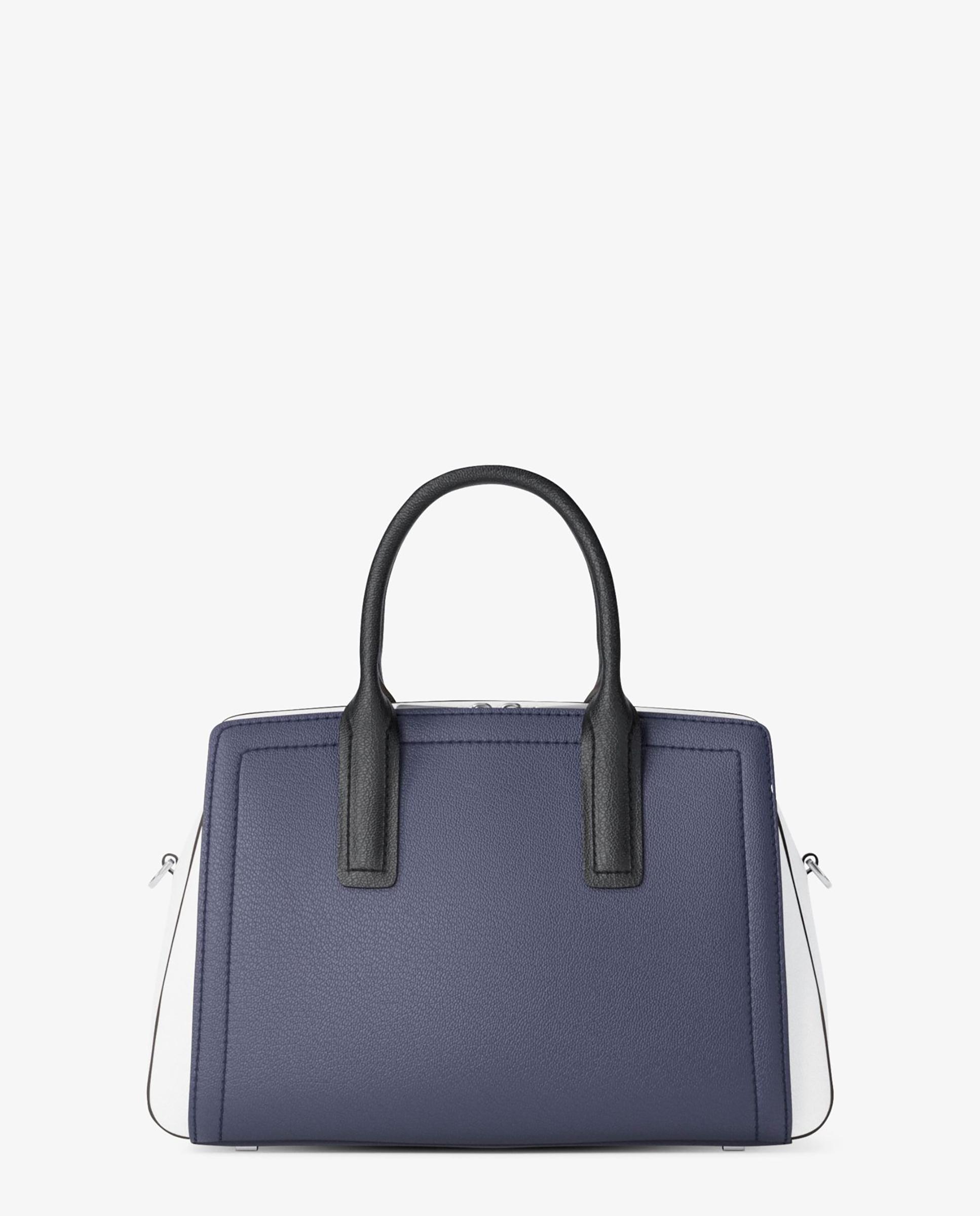 Mala a Tiracolo Satchel Laila Pequena de Pele com Bloque de Cor Azul / Preto-3