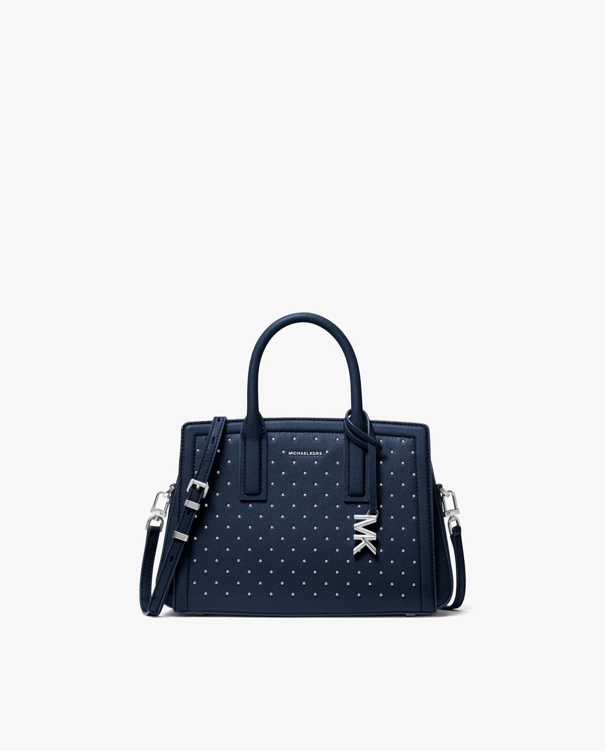 Mala a Tiracolo Satchel Laila Pequena com Tachas Azul-índigo-1
