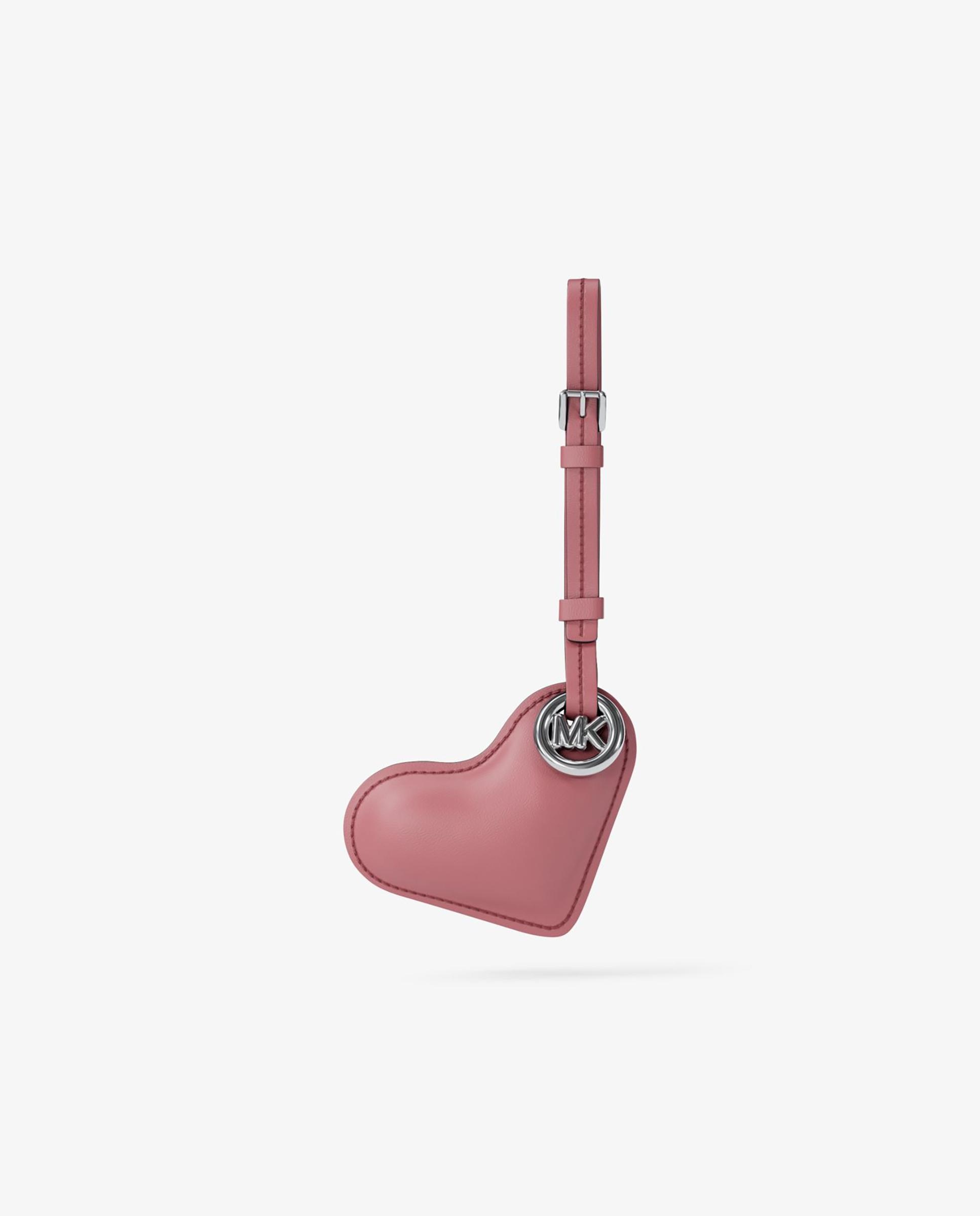 Porta-chaves de Pele Acolchoada com Forma de Coração Rosa-claro-1