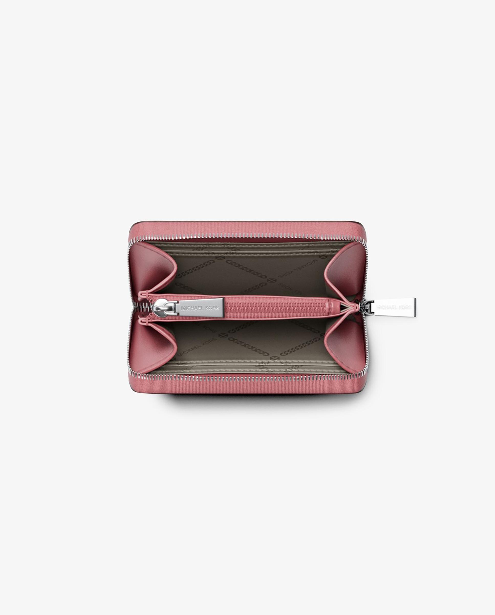Porta-cartões Jet Set Pequeno de Pele Granulada com Fecho Zip Circundante Rosa-claro-2