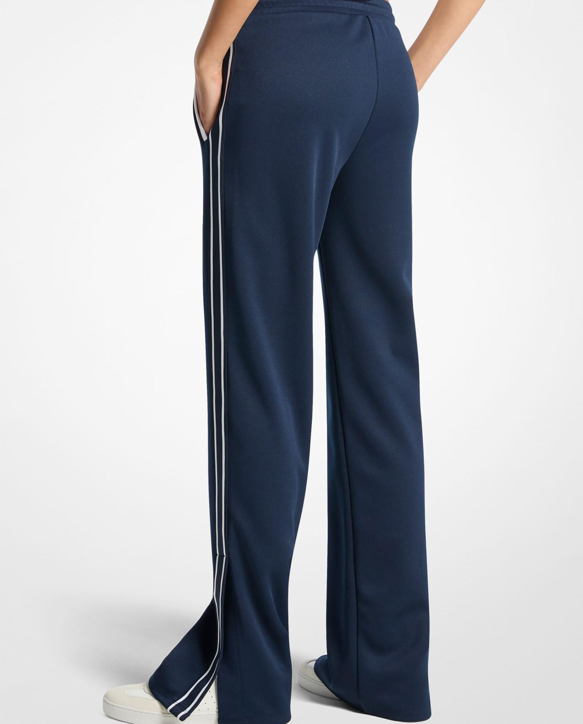 Calças de Corte a Direito Desportivas em Piqué com Rebordos em Contraste Azul-marinho-2