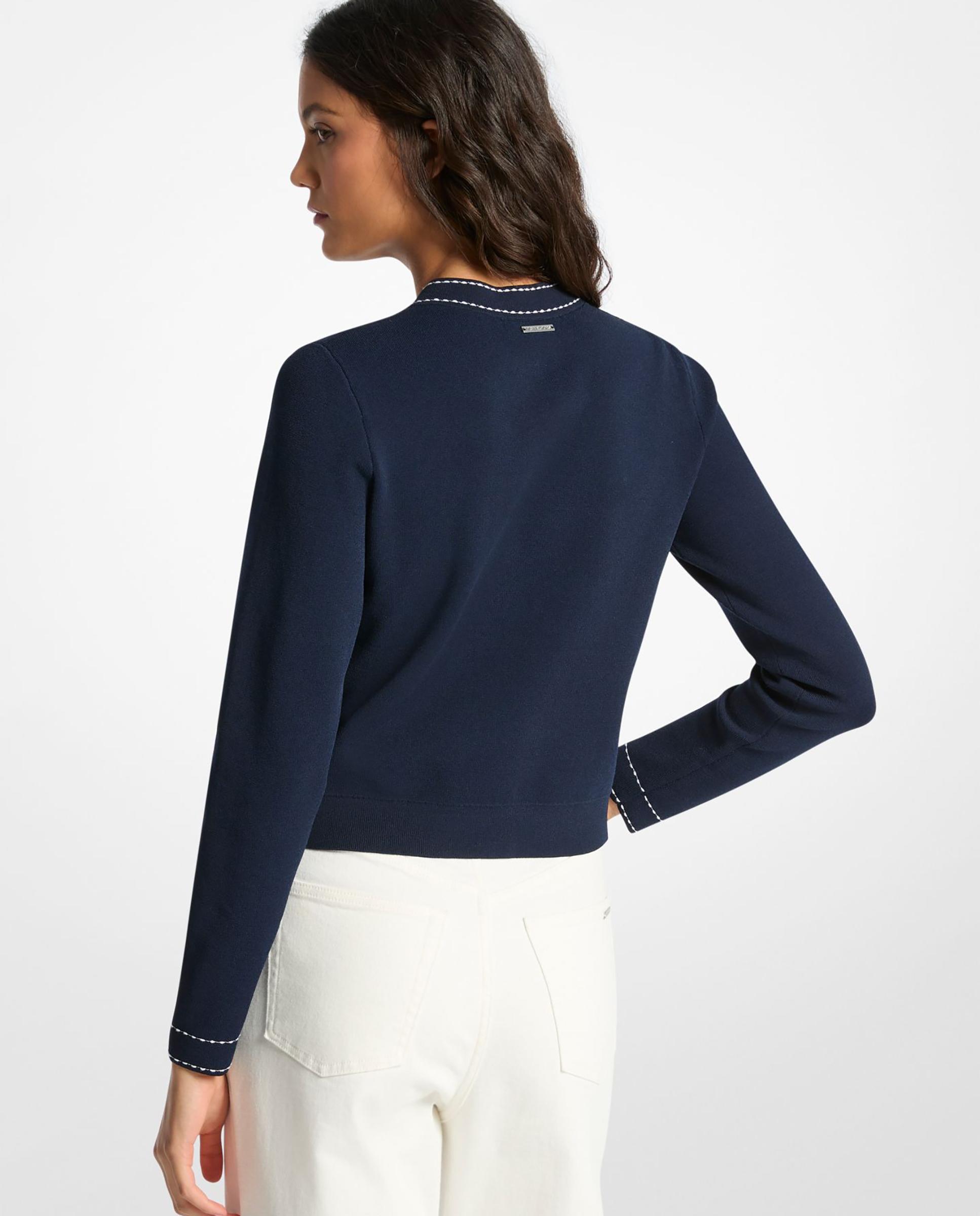 Cardigan de Malha Elástica com Debrum em Contraste Azul-marinho-2