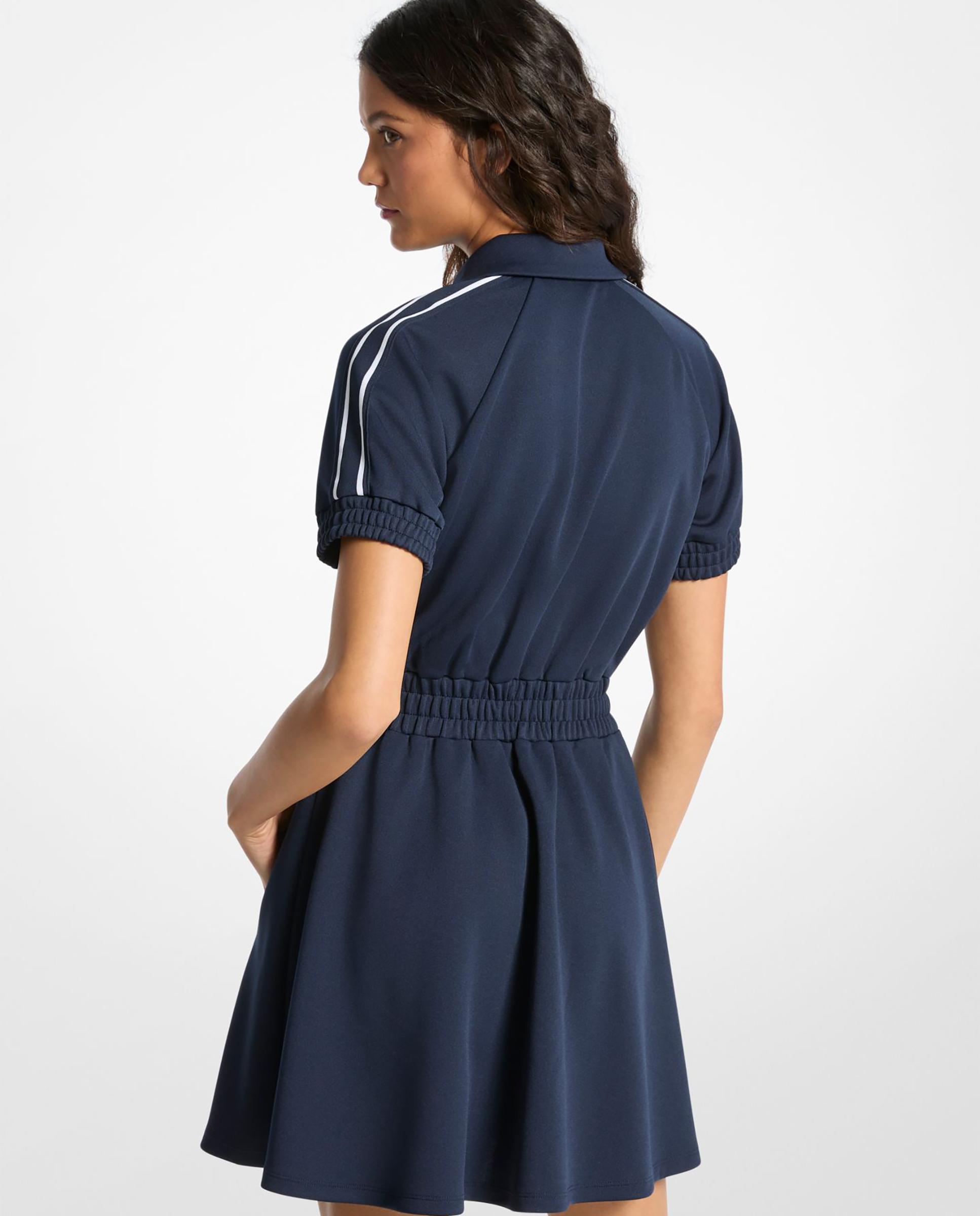 Vestido Curto de Piqué com Fecho Zip Azul-marinho-2