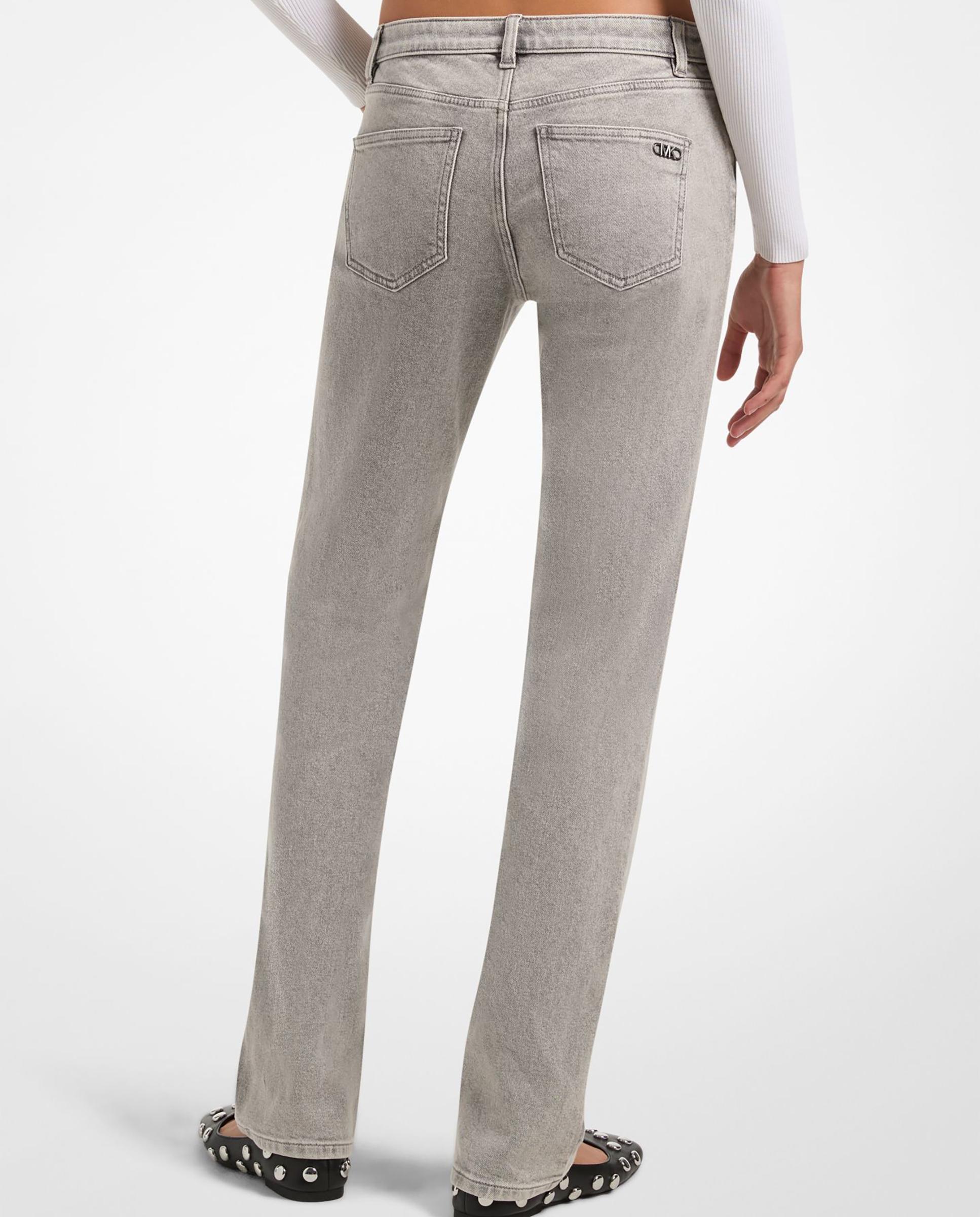 Jeans com Corte a Direito de Denim Elástico Cinzento-claro-2