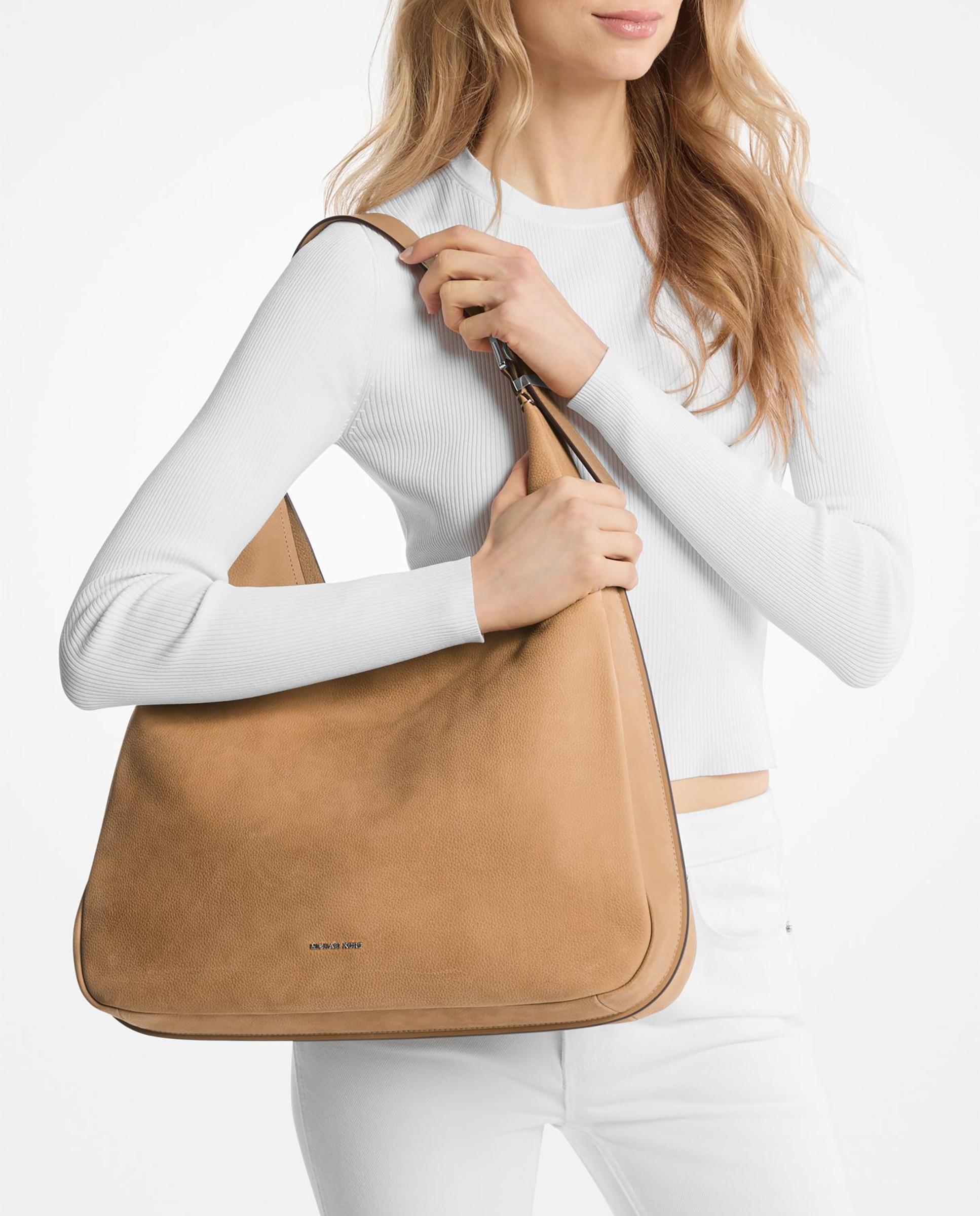 Mala de Ombro Hobo Nolita Grande de Nobuck Castanho-claro-4