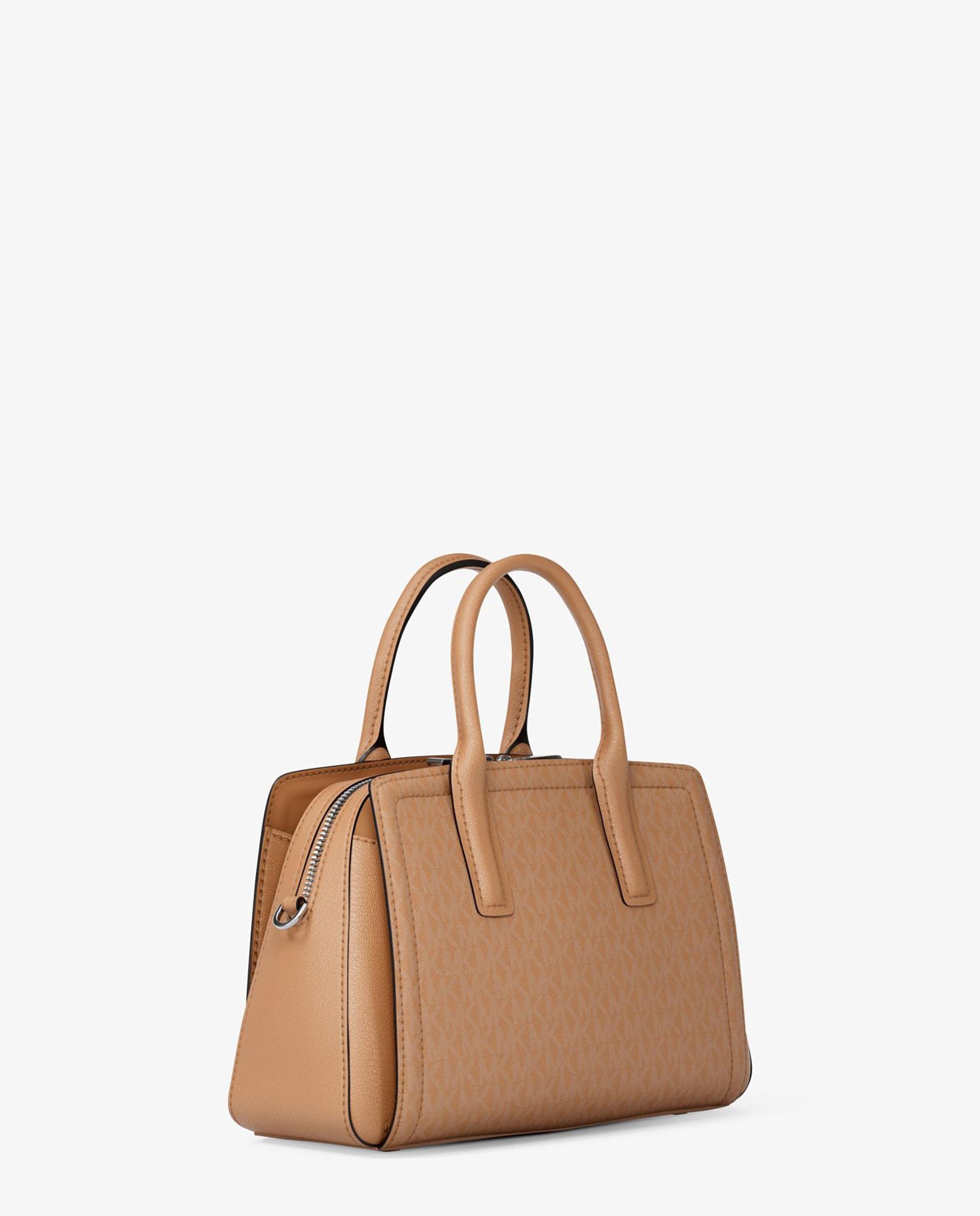 Mala a Tiracolo Satchel Laila com Estampado de Logotipos Pêssego-3