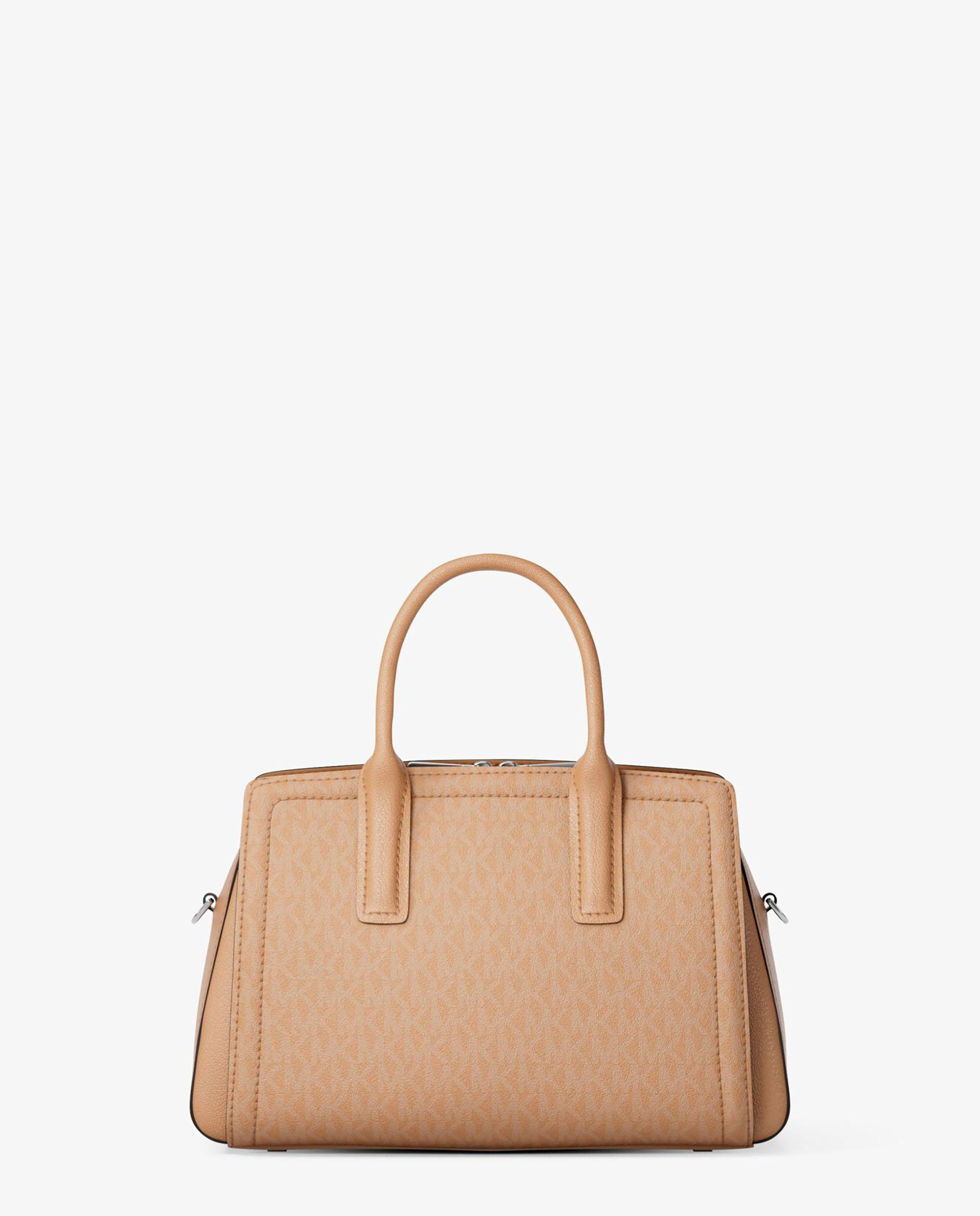Mala a Tiracolo Satchel Laila com Estampado de Logotipos Pêssego-5