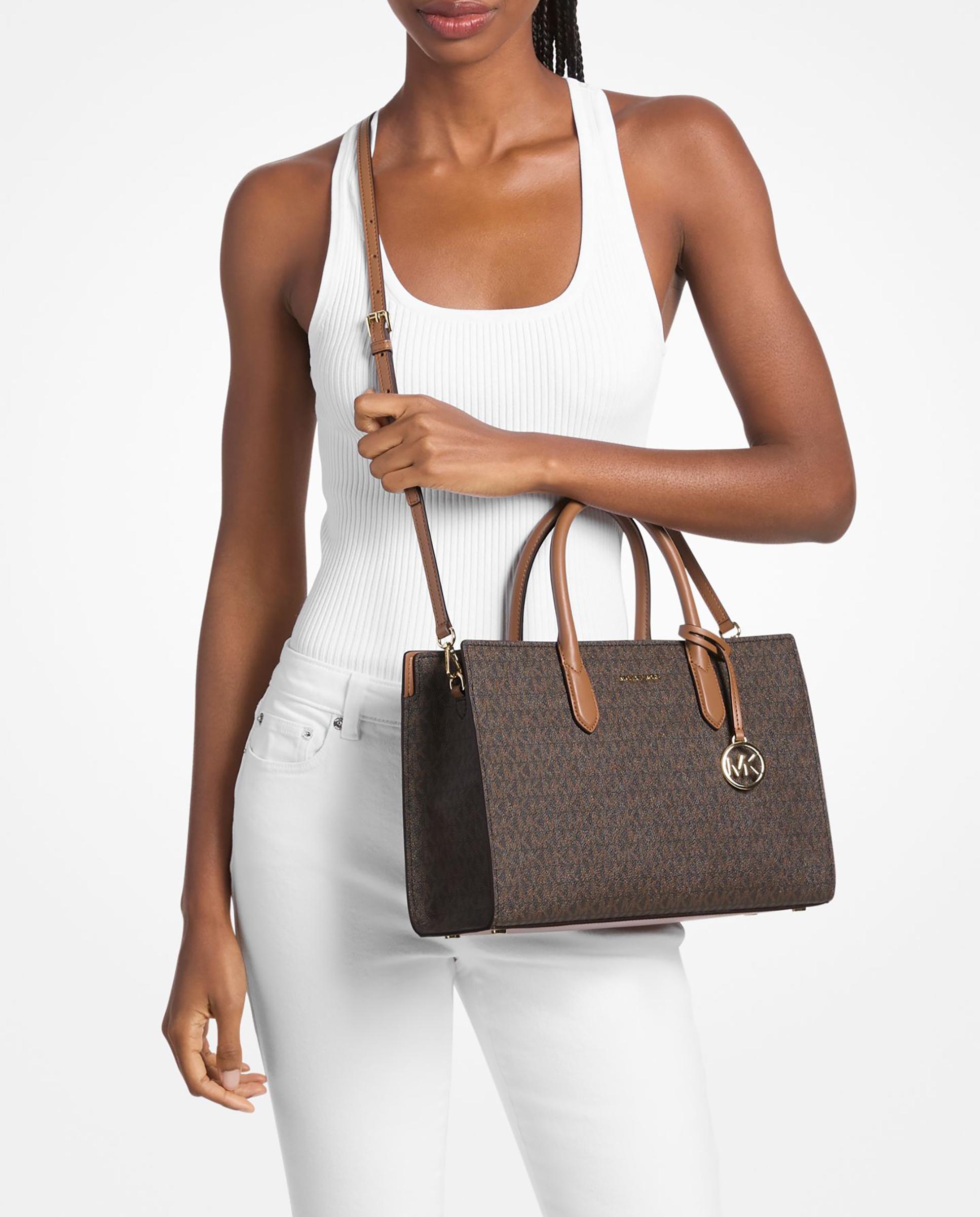 Mala a Tiracolo Satchel Scarlett Média com Logotipo Castanho-escuro-3