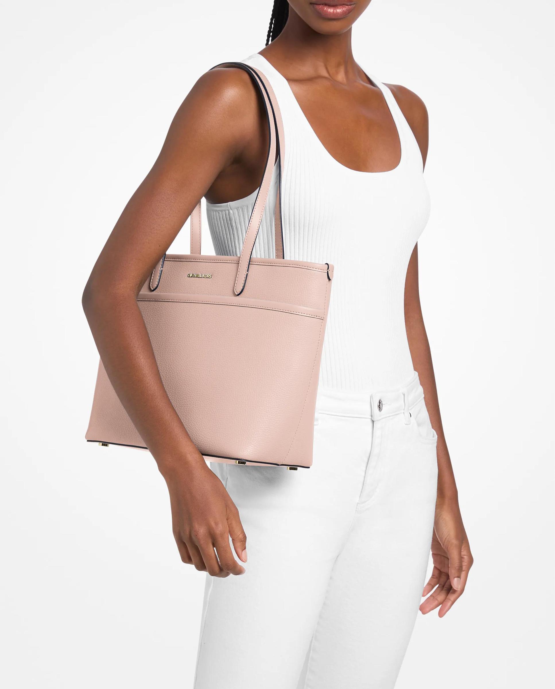 Mala Shopper Tote Marlowe Média de Pele Granulada com Bolso Rosa-claro-3
