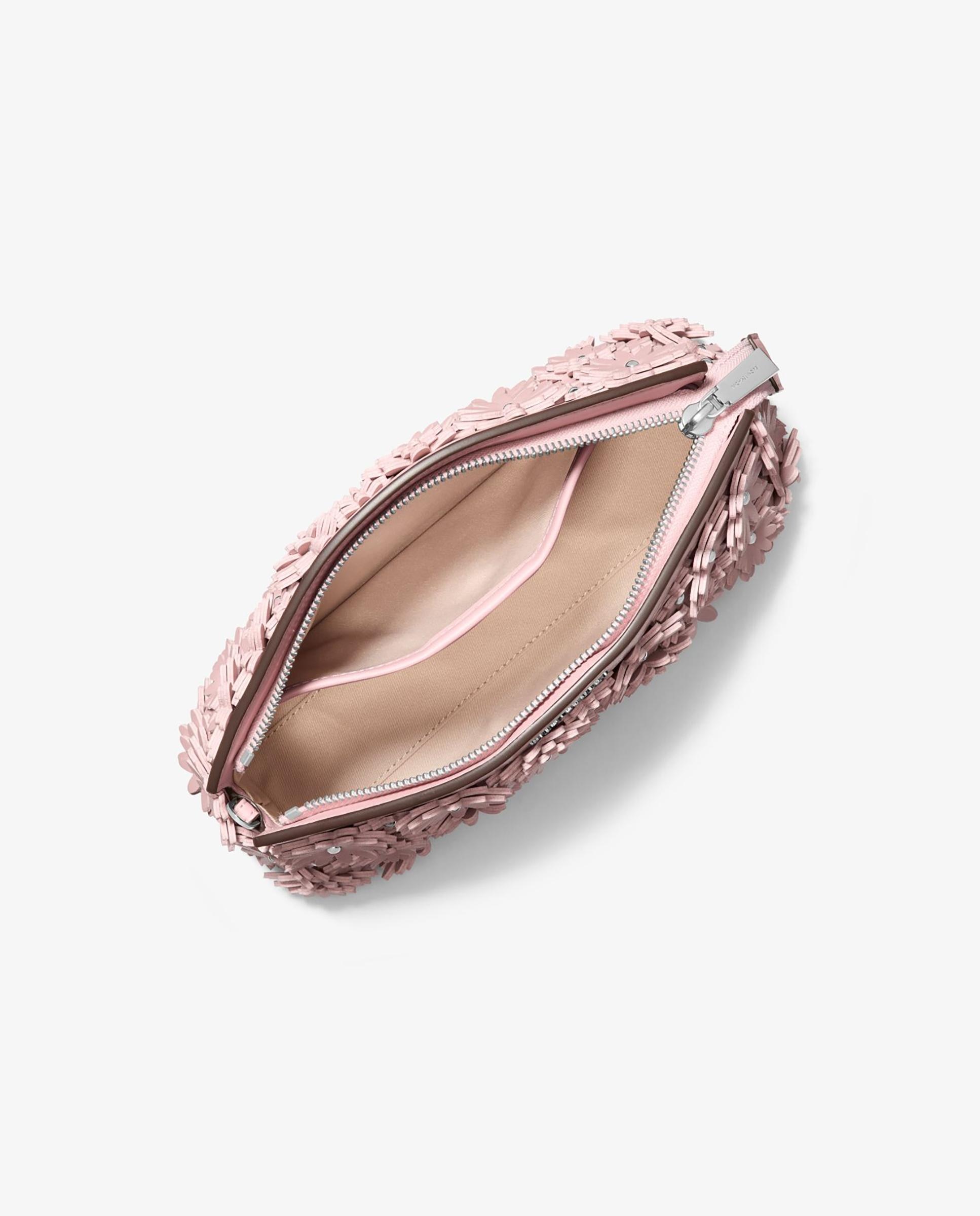 Mala de Mão Transformável Athena com Aplique Floral Rosa-claro-2